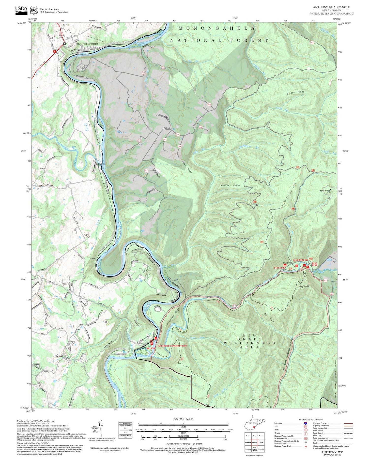 2025 Forest Service Topo Map of Anthony West Virginia
