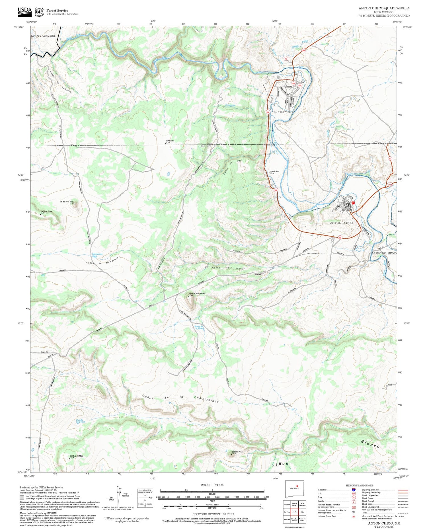 2025 Forest Service Topo Map of Anton Chico New Mexico