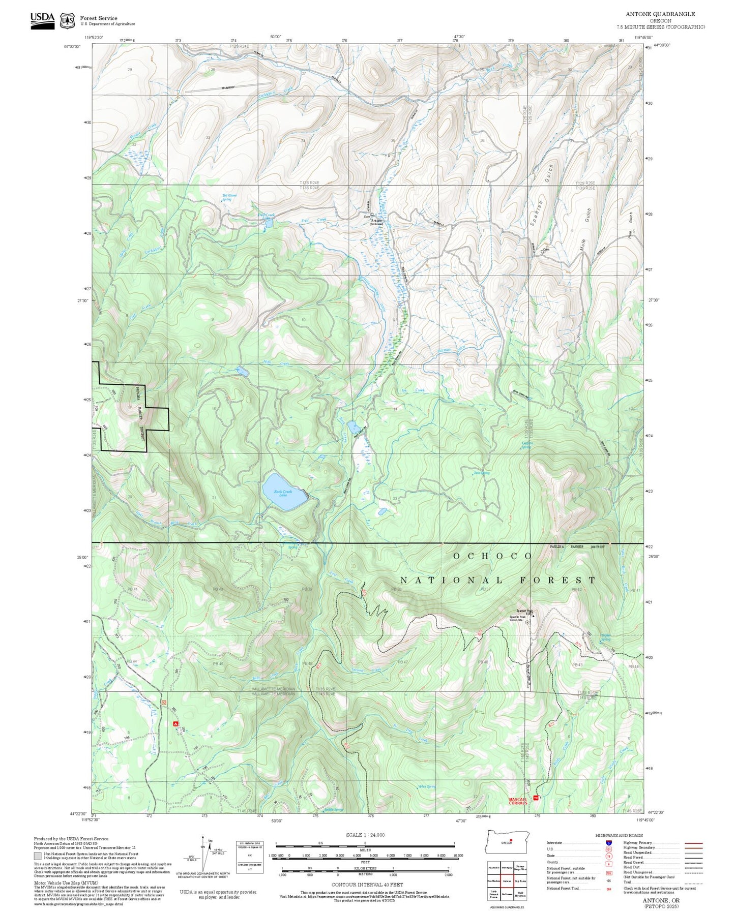 2025 Forest Service Topo Map of Antone Oregon