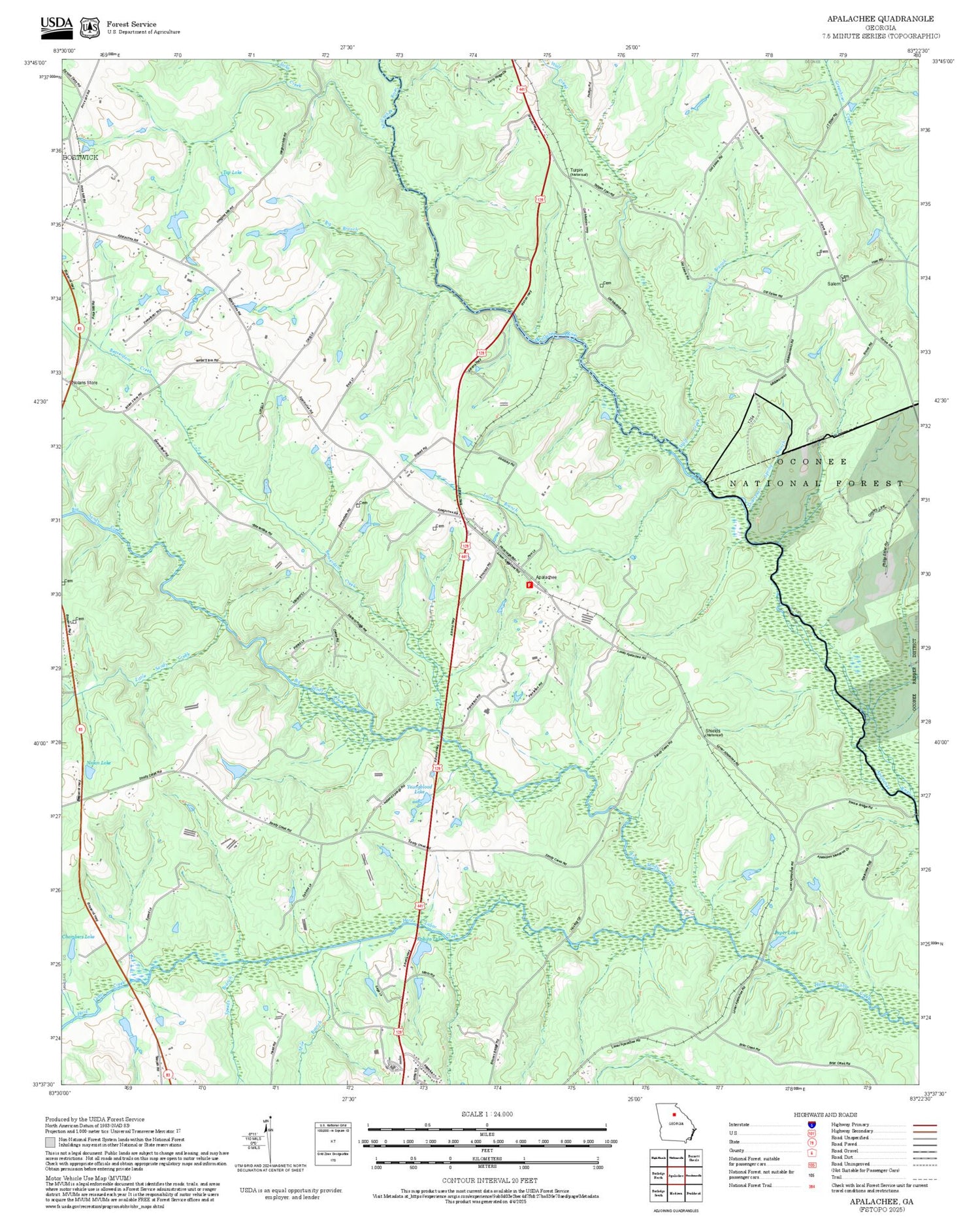 2025 Forest Service Topo Map of Apalachee Georgia