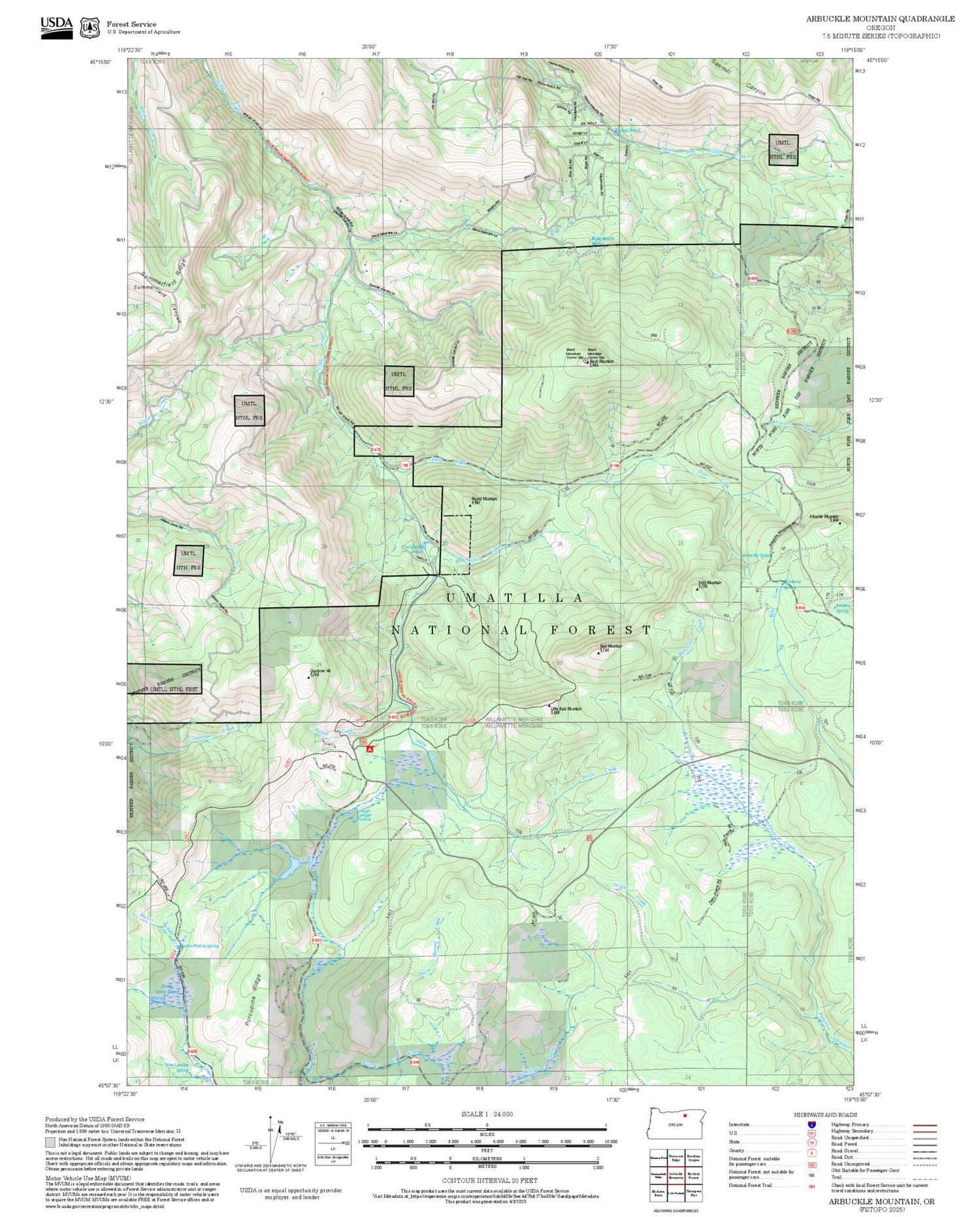 2025 Forest Service Topo Map of Arbuckle Mountain Oregon