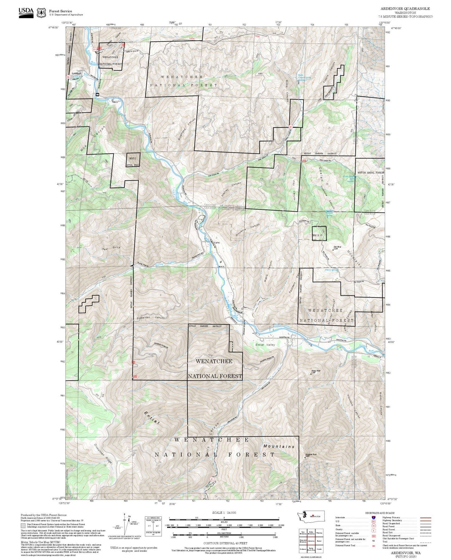 2025 Forest Service Topo Map of Ardenvoir Washington
