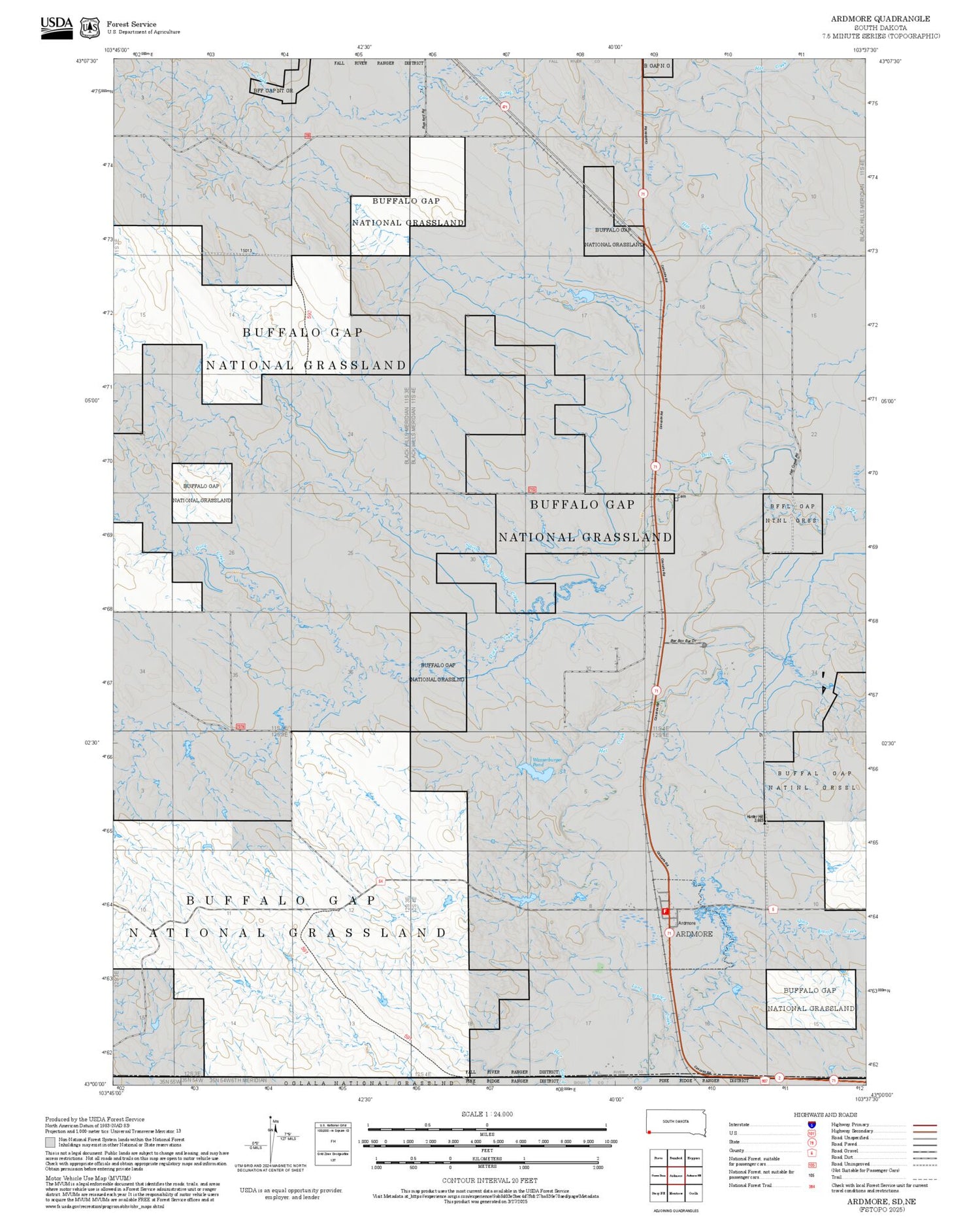 2025 Forest Service Topo Map of Ardmore South Dakota
