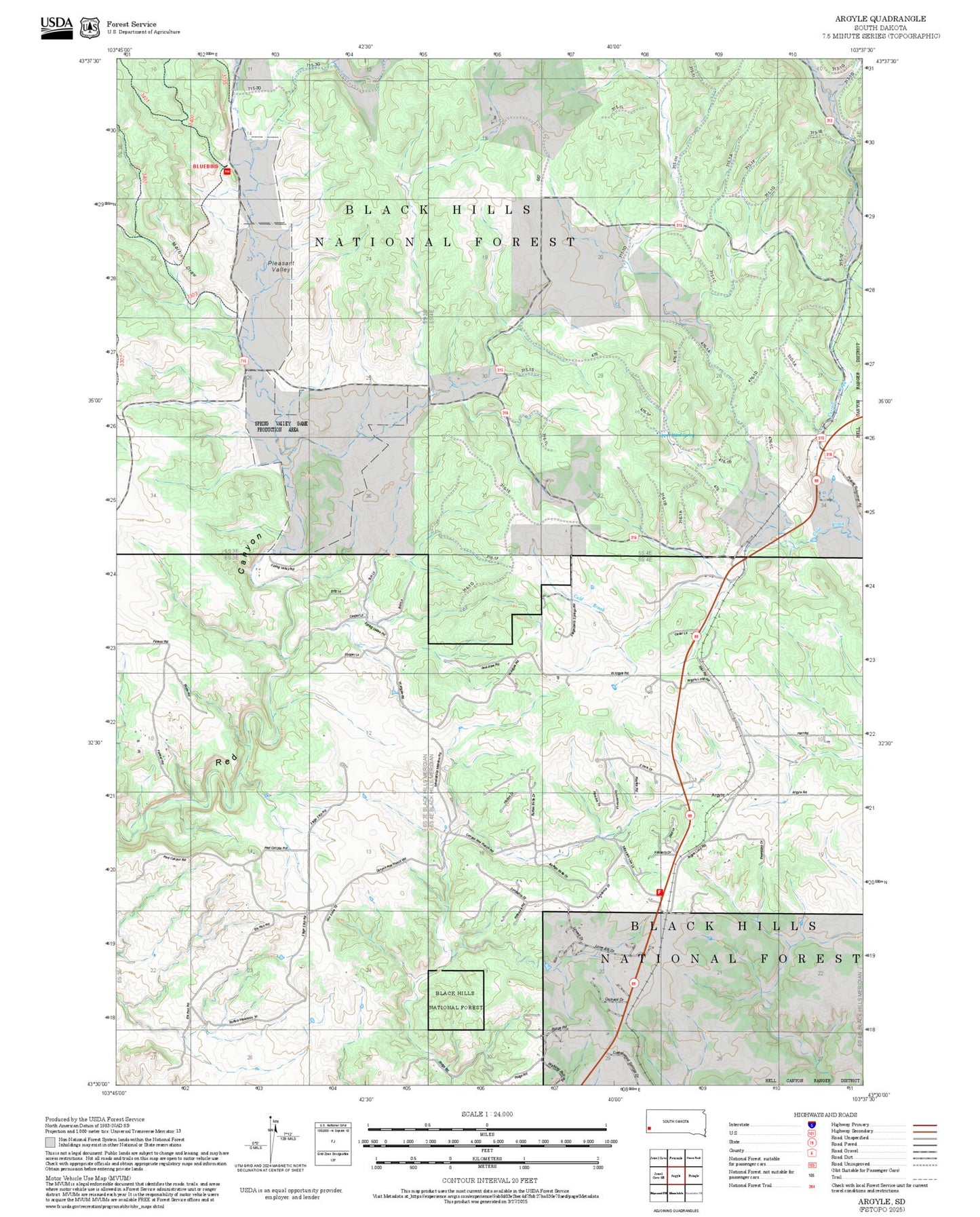 2025 Forest Service Topo Map of Argyle South Dakota