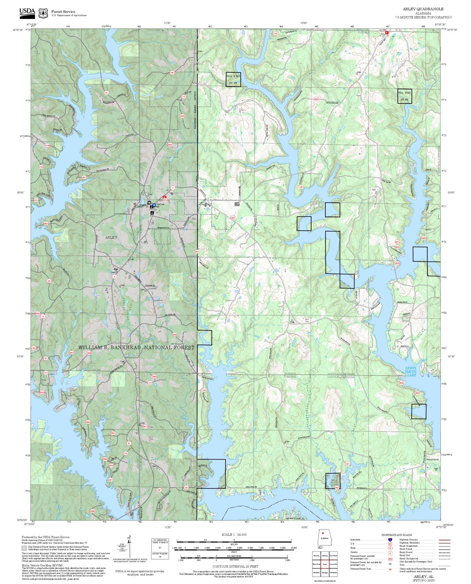 2025 Forest Service Topo Map of Arley Alabama