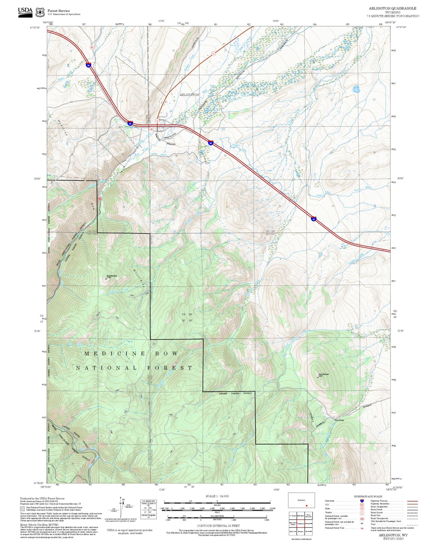 2025 Forest Service Topo Map of Arlington Wyoming