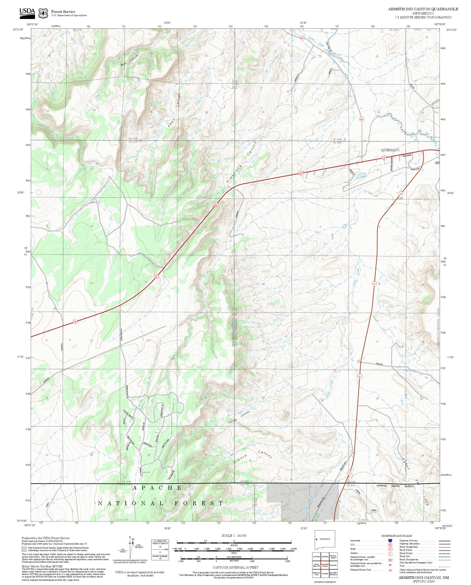 2025 Forest Service Topo Map of Armstrong Canyon New Mexico