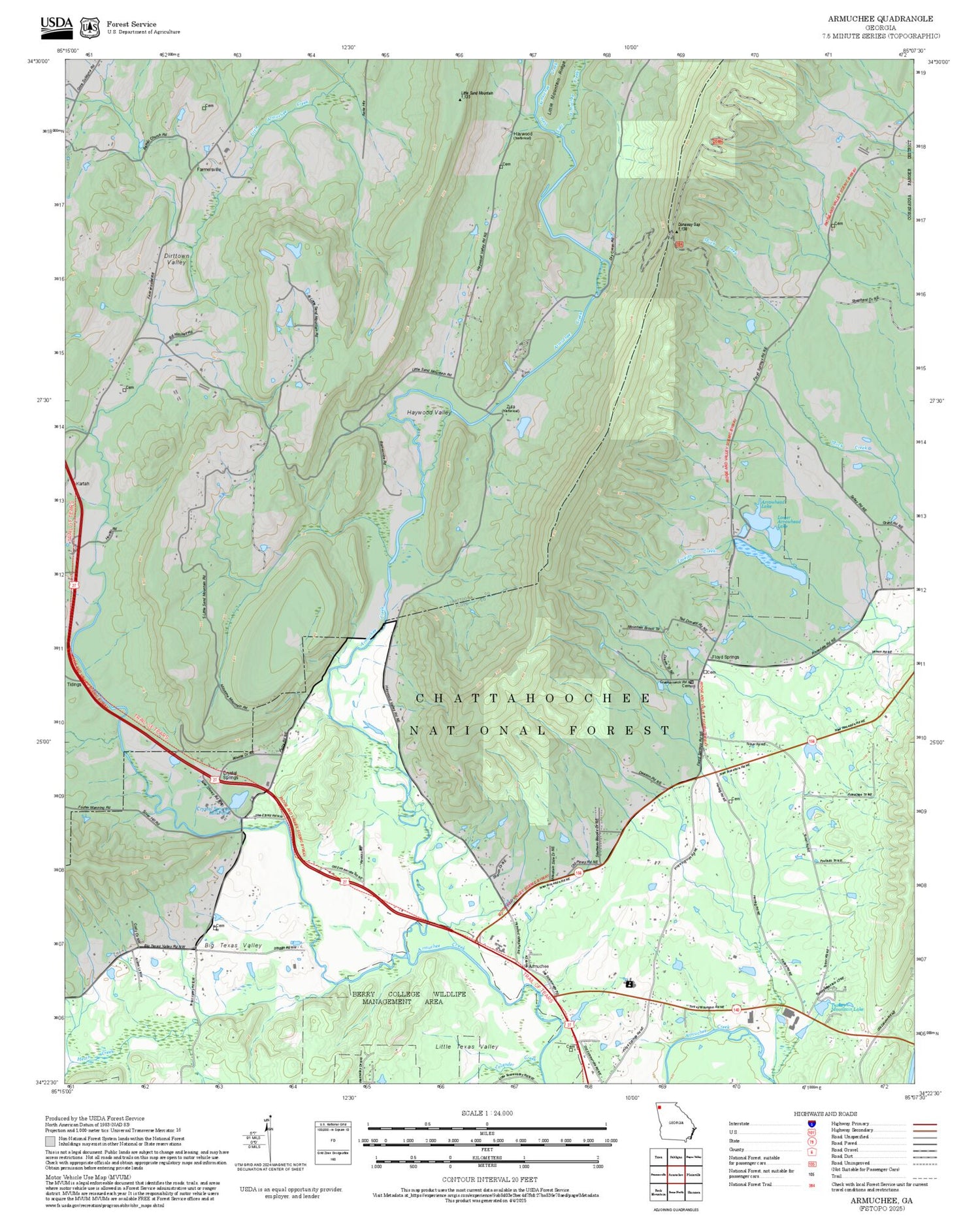 2025 Forest Service Topo Map of Armuchee Georgia