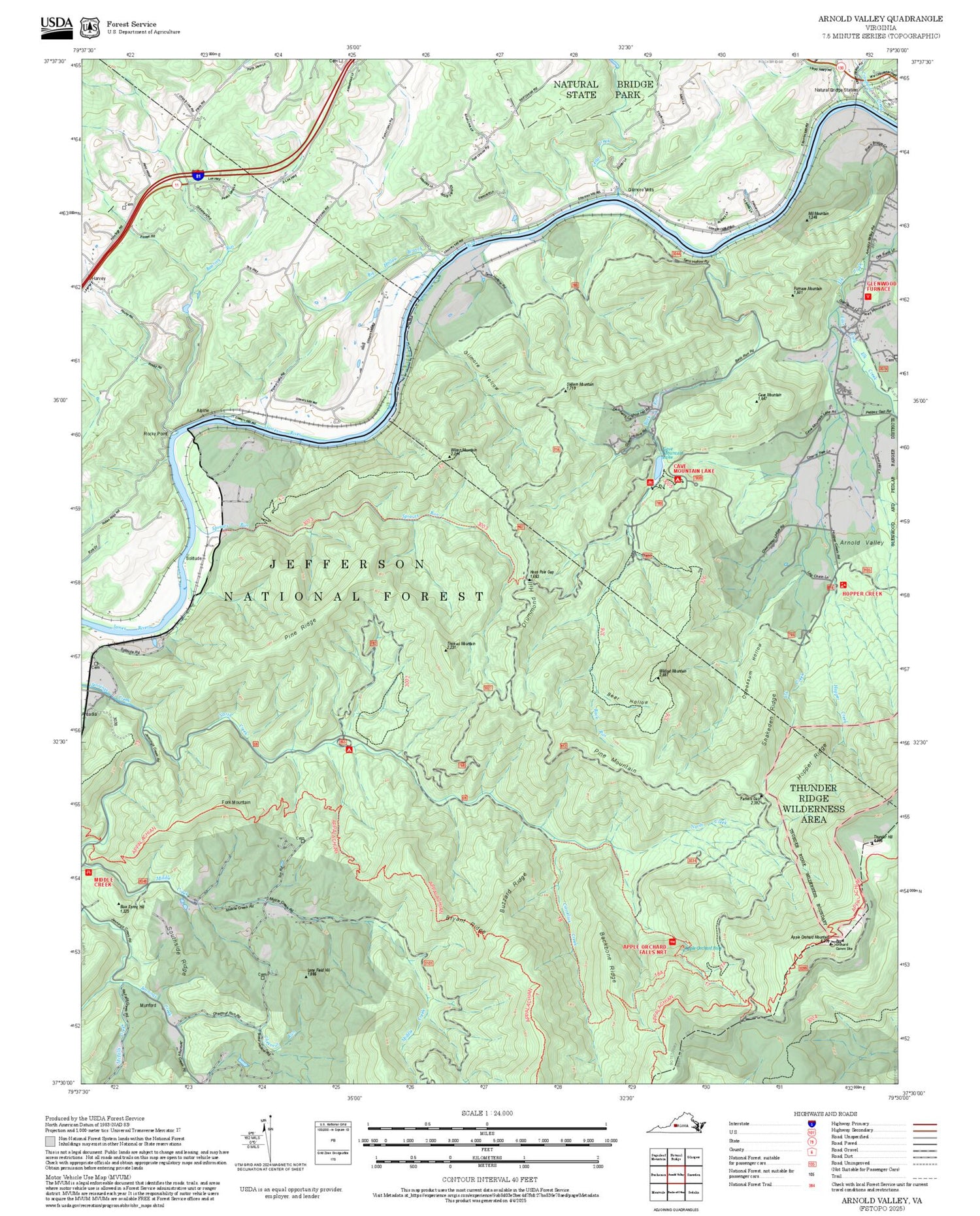 2025 Forest Service Topo Map of Arnold Valley Virginia