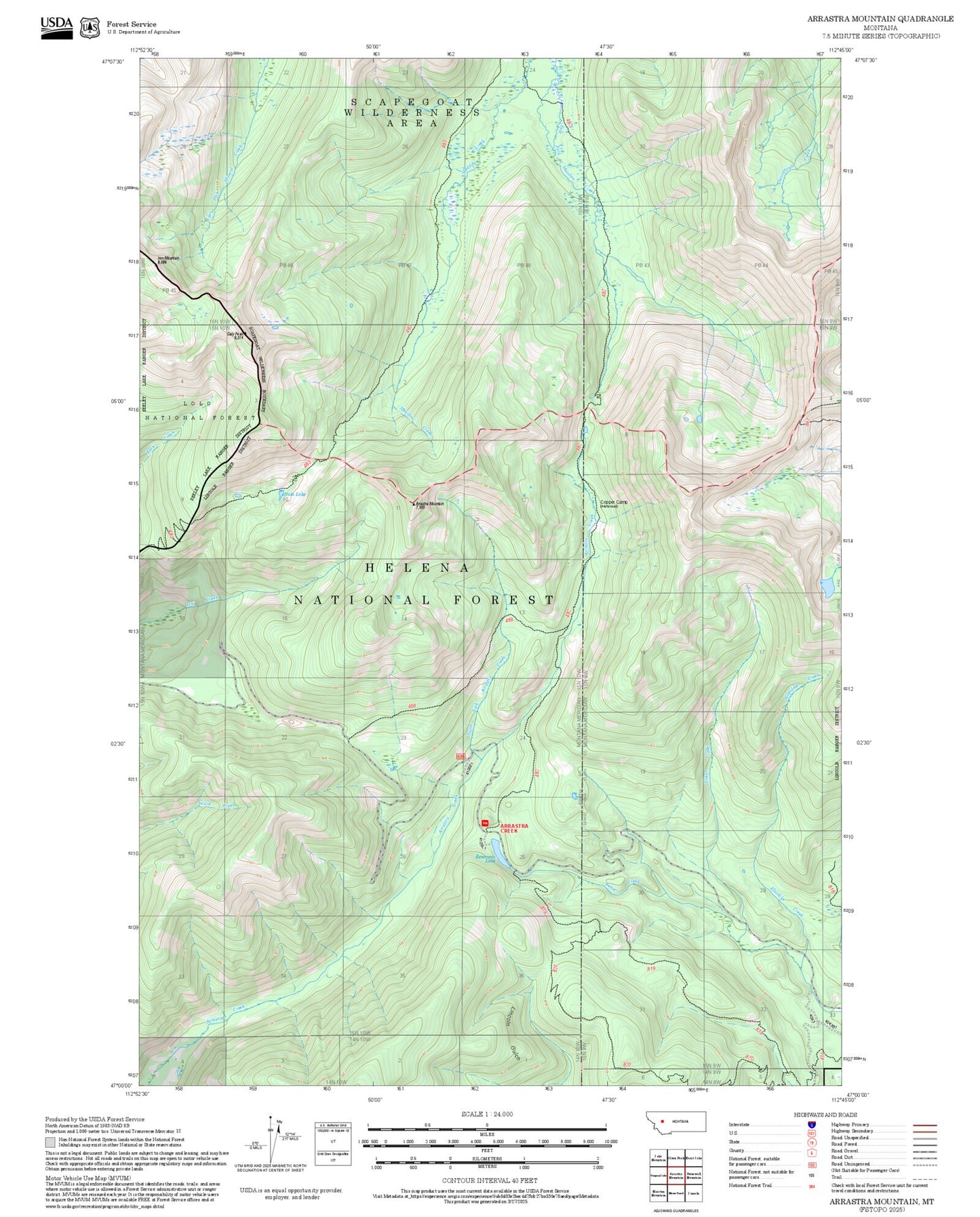 2025 Forest Service Topo Map of Arrastra Mountain Montana