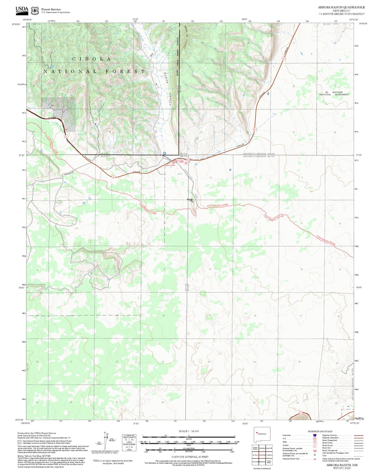 2025 Forest Service Topo Map of Arrosa Ranch New Mexico