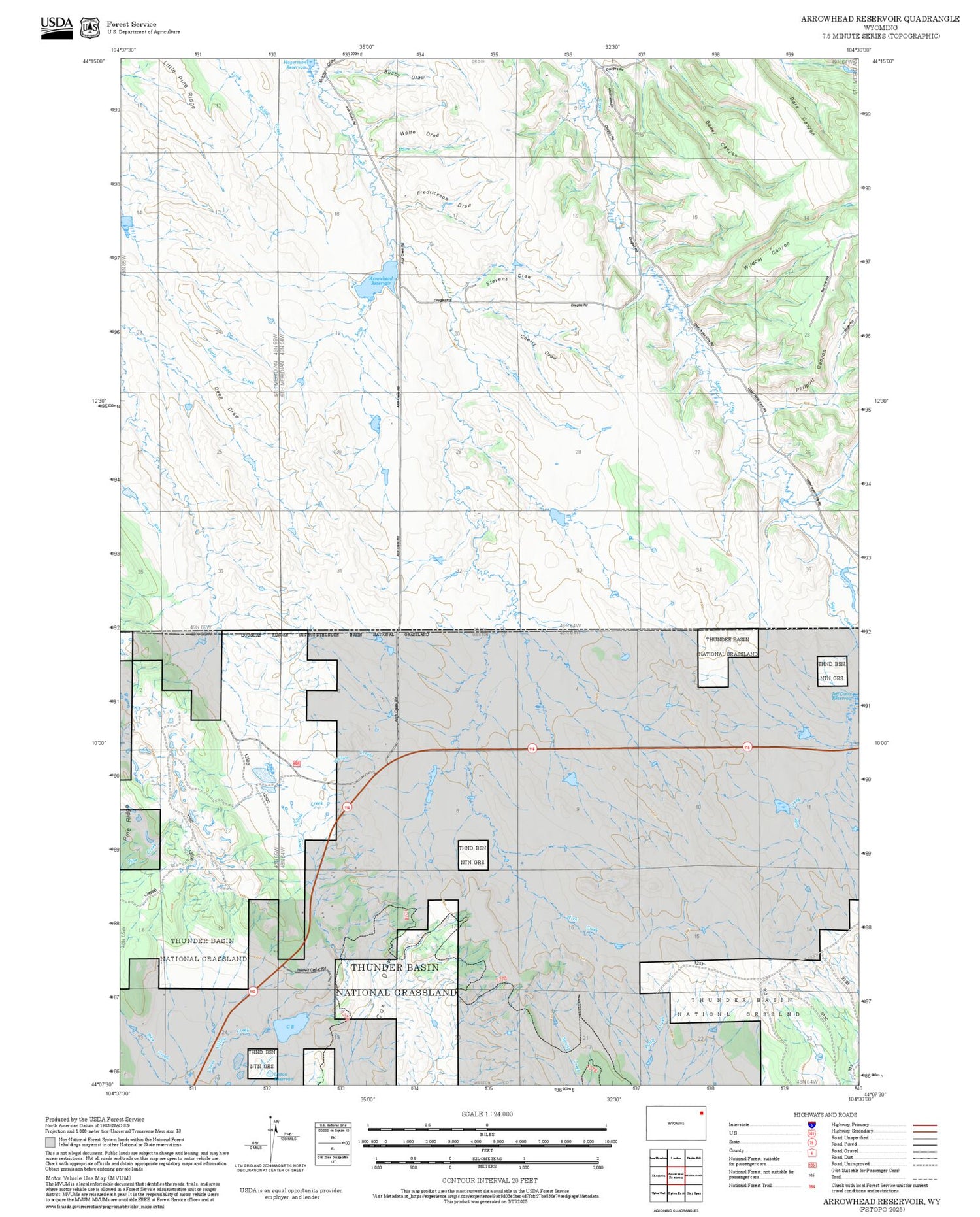 2025 Forest Service Topo Map of Arrowhead Reservoir Wyoming