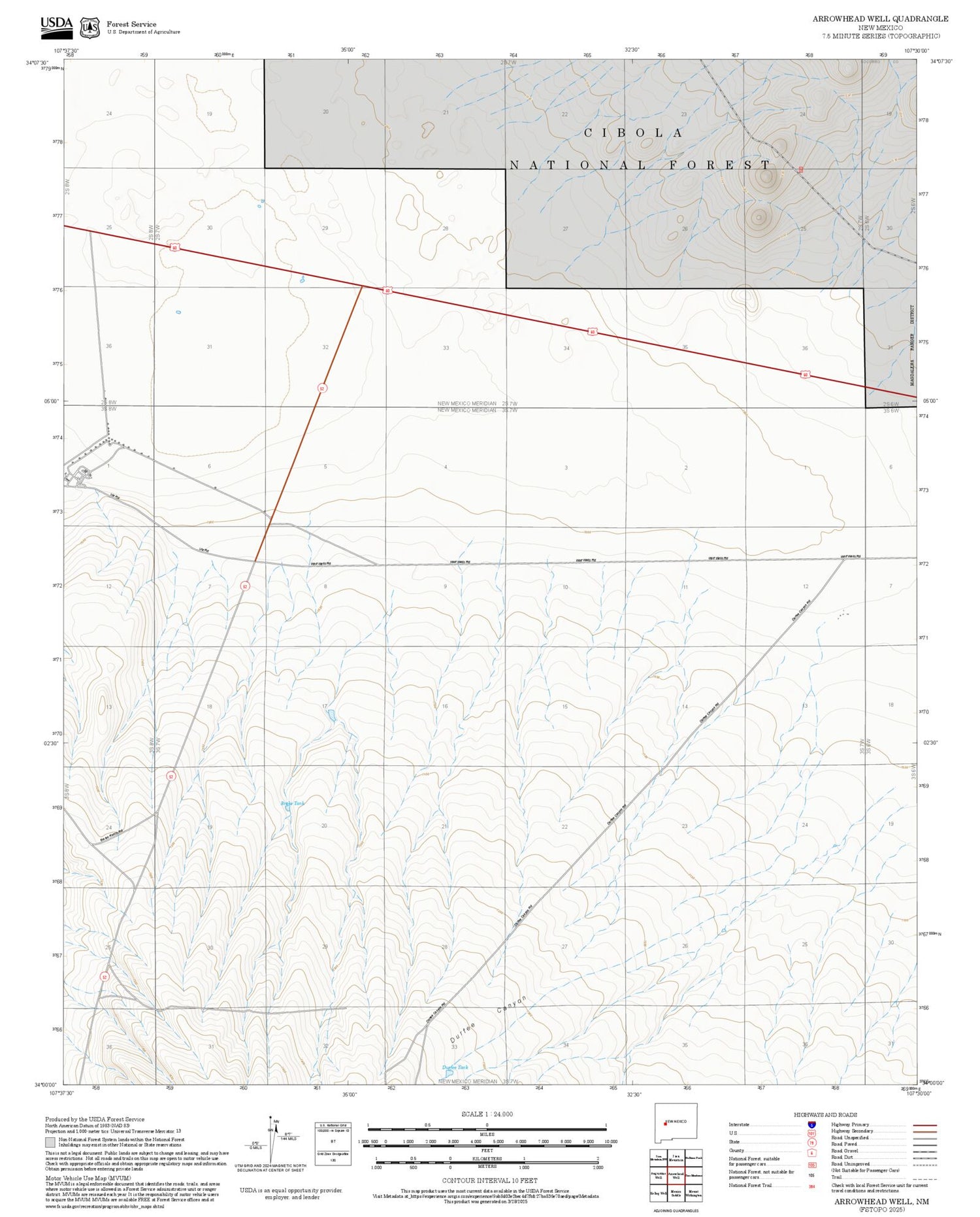 2025 Forest Service Topo Map of Arrowhead Well New Mexico