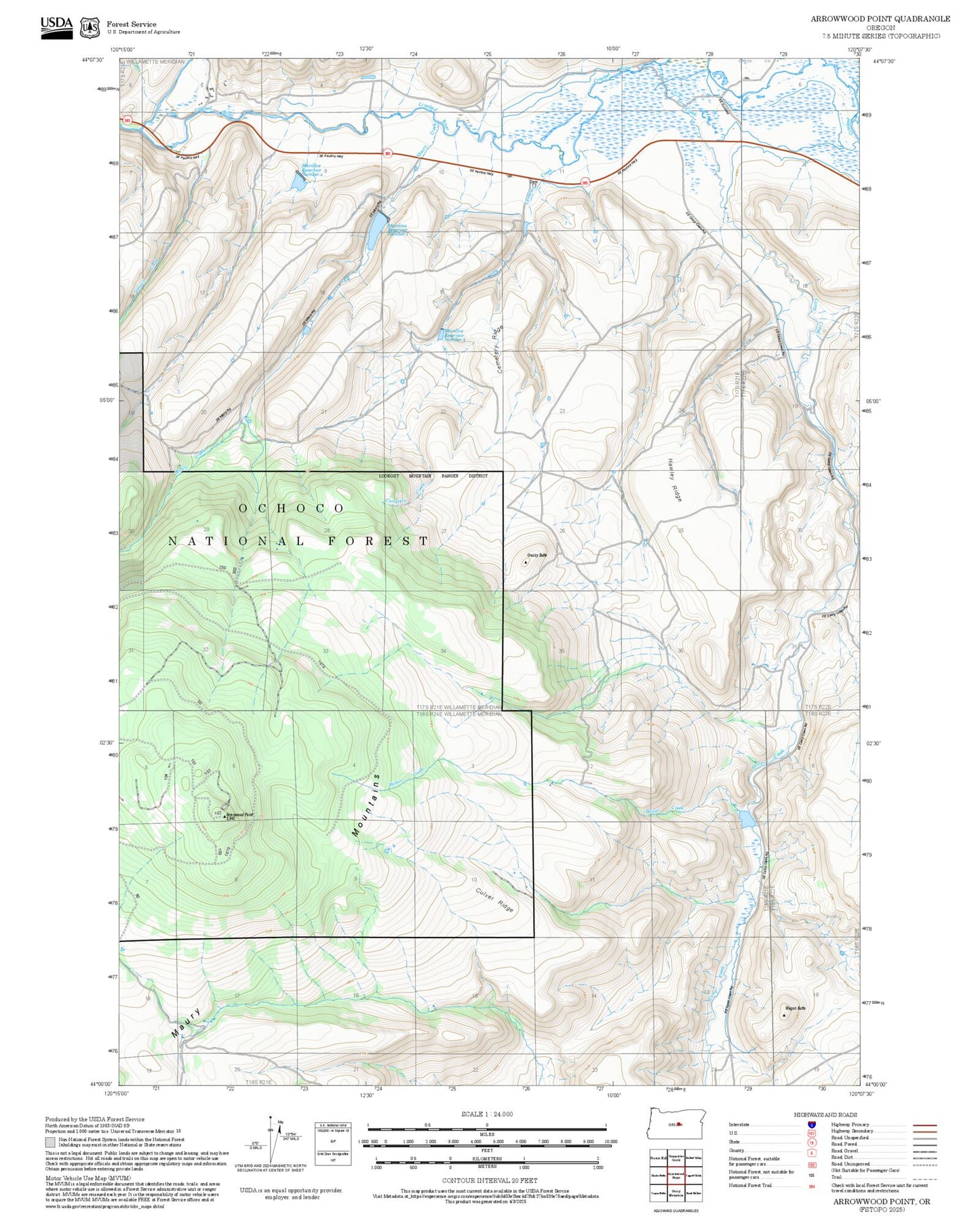 2025 Forest Service Topo Map of Arrowwood Point Oregon