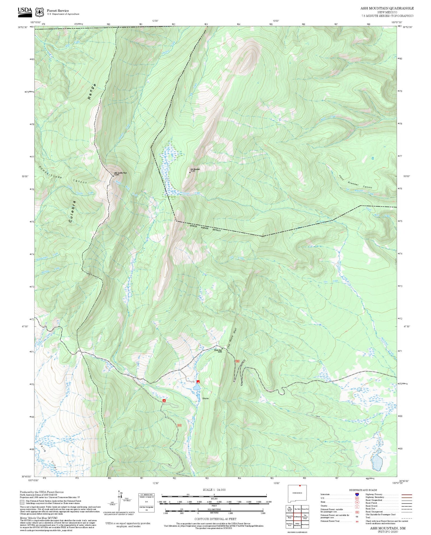 2025 Forest Service Topo Map of Ash Mountain New Mexico