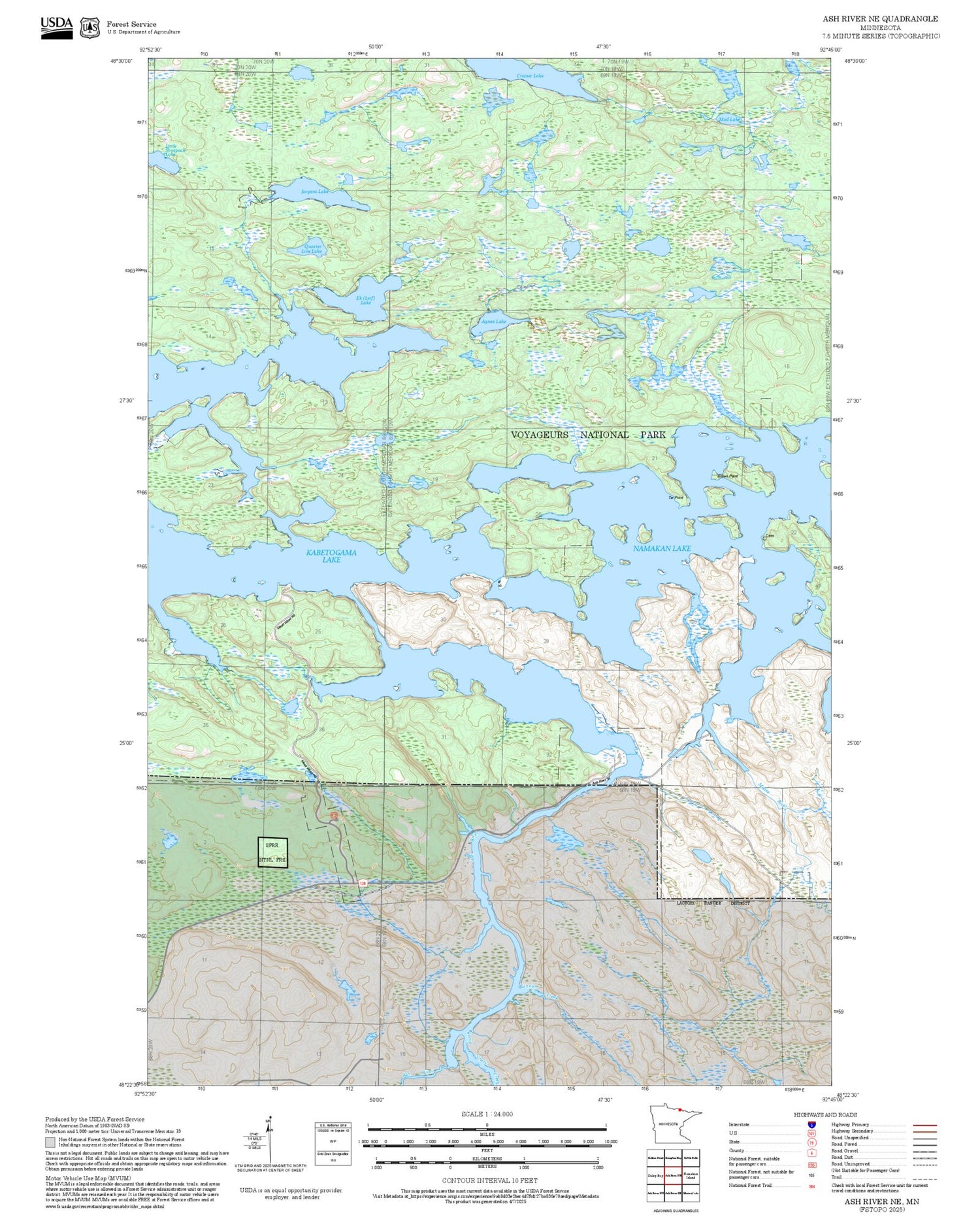 2025 Forest Service Topo Map of Ash River NE Minnesota