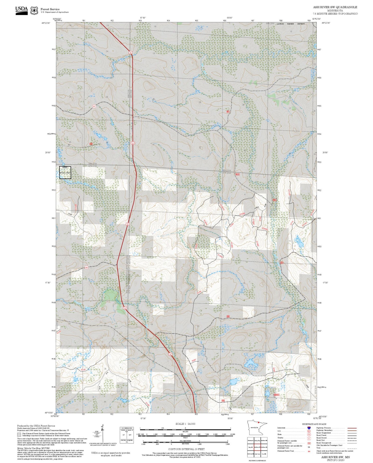 2025 Forest Service Topo Map of Ash River SW Minnesota