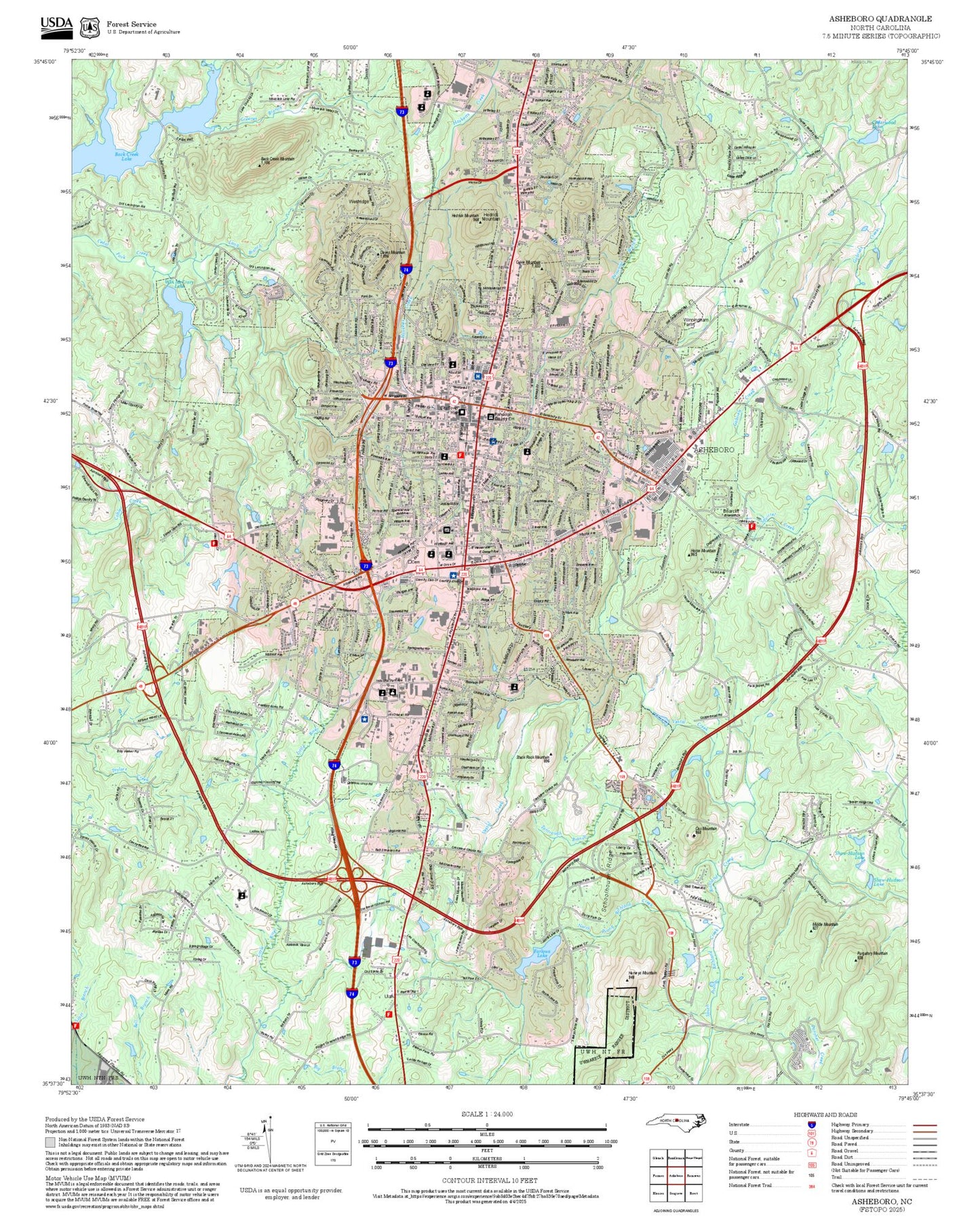 2025 Forest Service Topo Map of Asheboro North Carolina