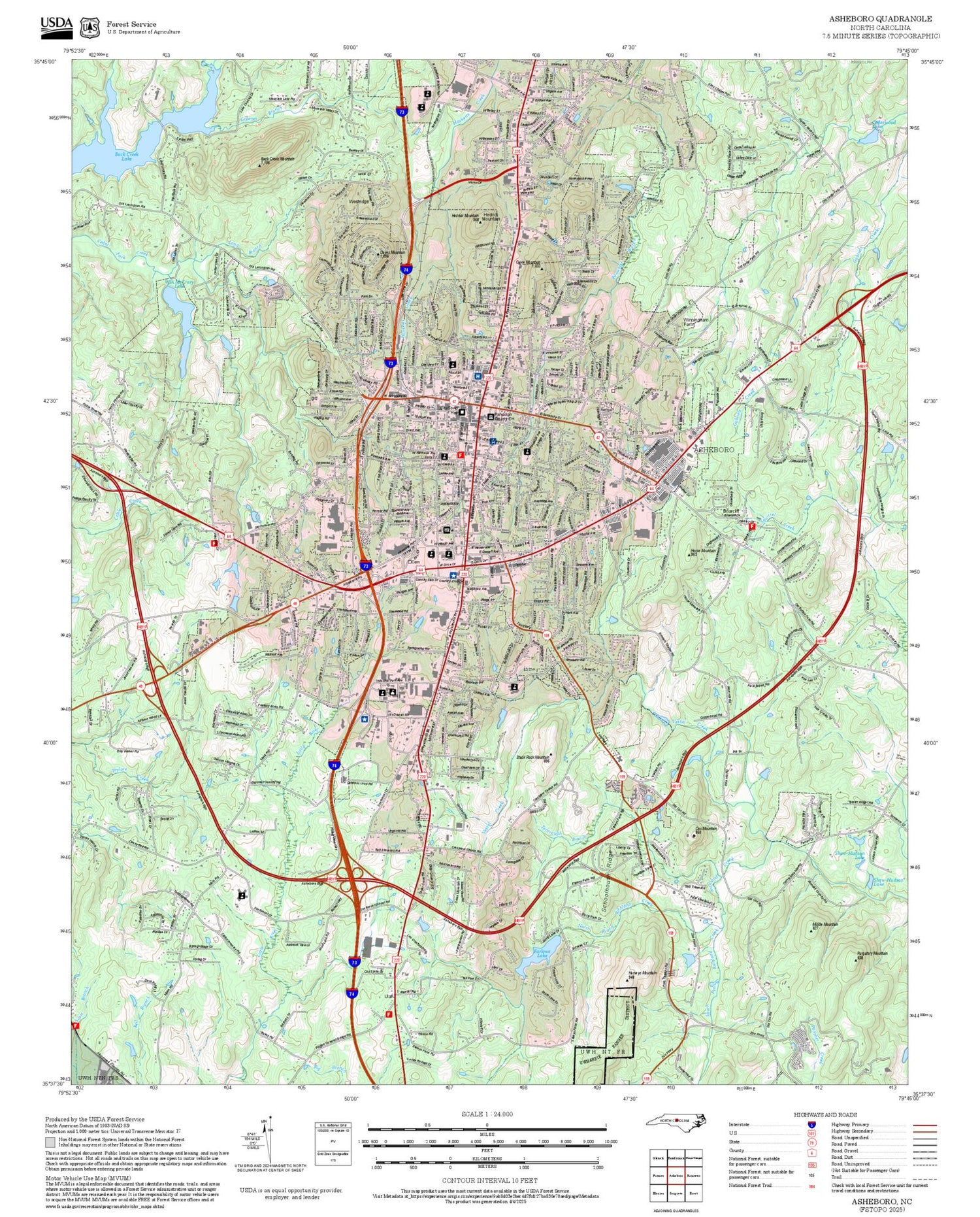 2025 Forest Service Topo Map of Asheboro North Carolina