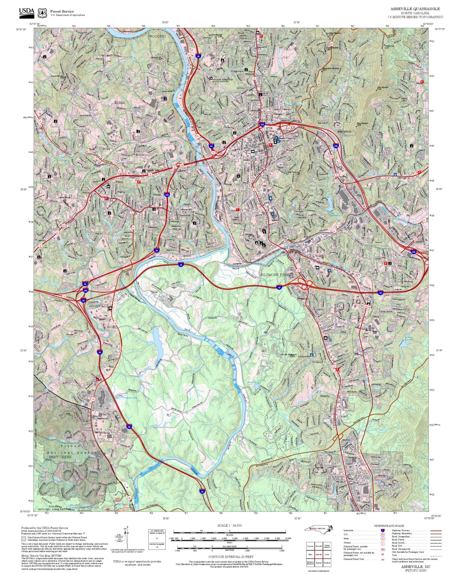 2025 Forest Service Topo Map of Asheville North Carolina