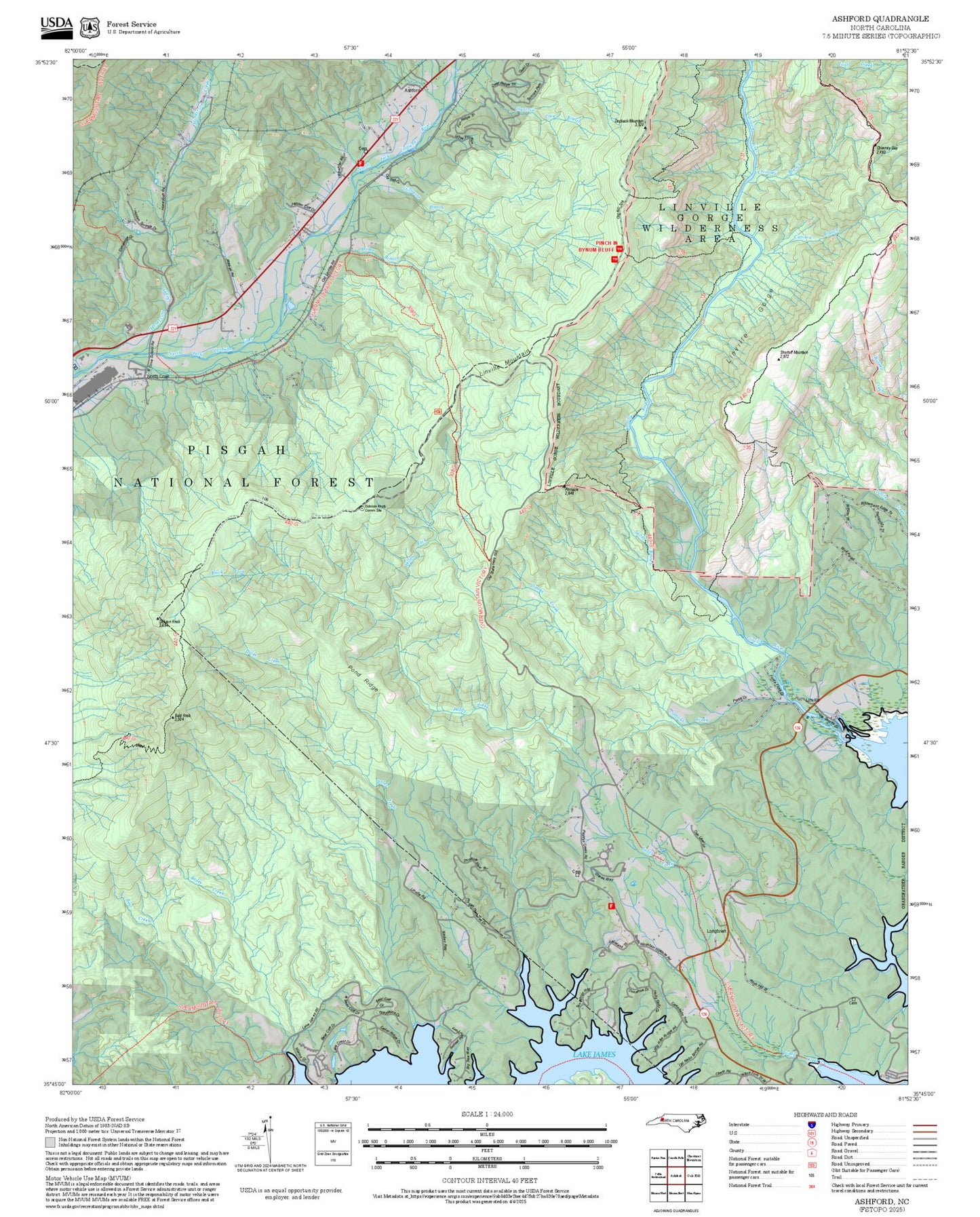 2025 Forest Service Topo Map of Ashford North Carolina