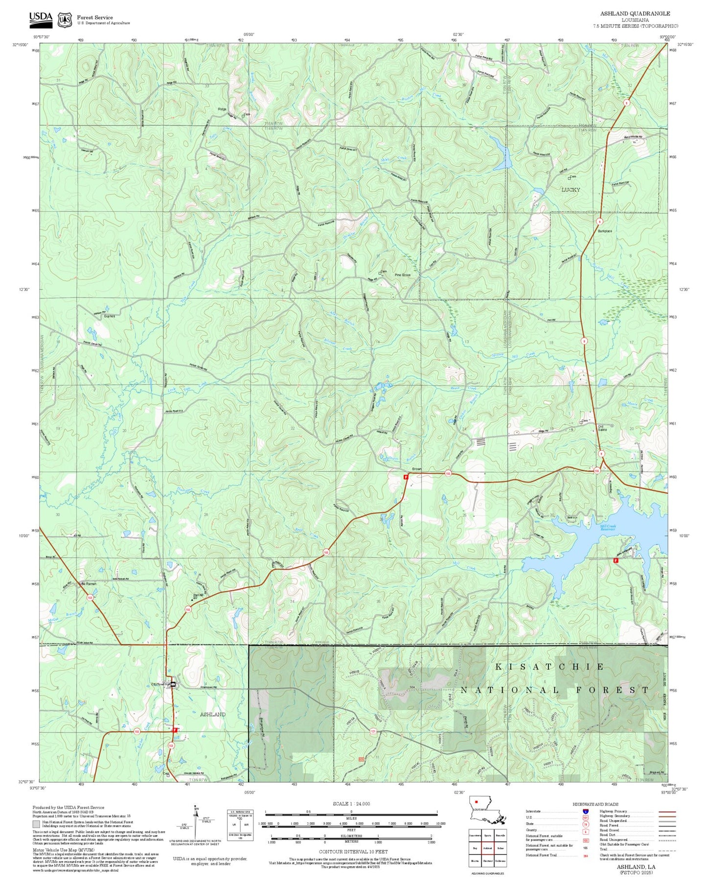 2025 Forest Service Topo Map of Ashland Louisiana