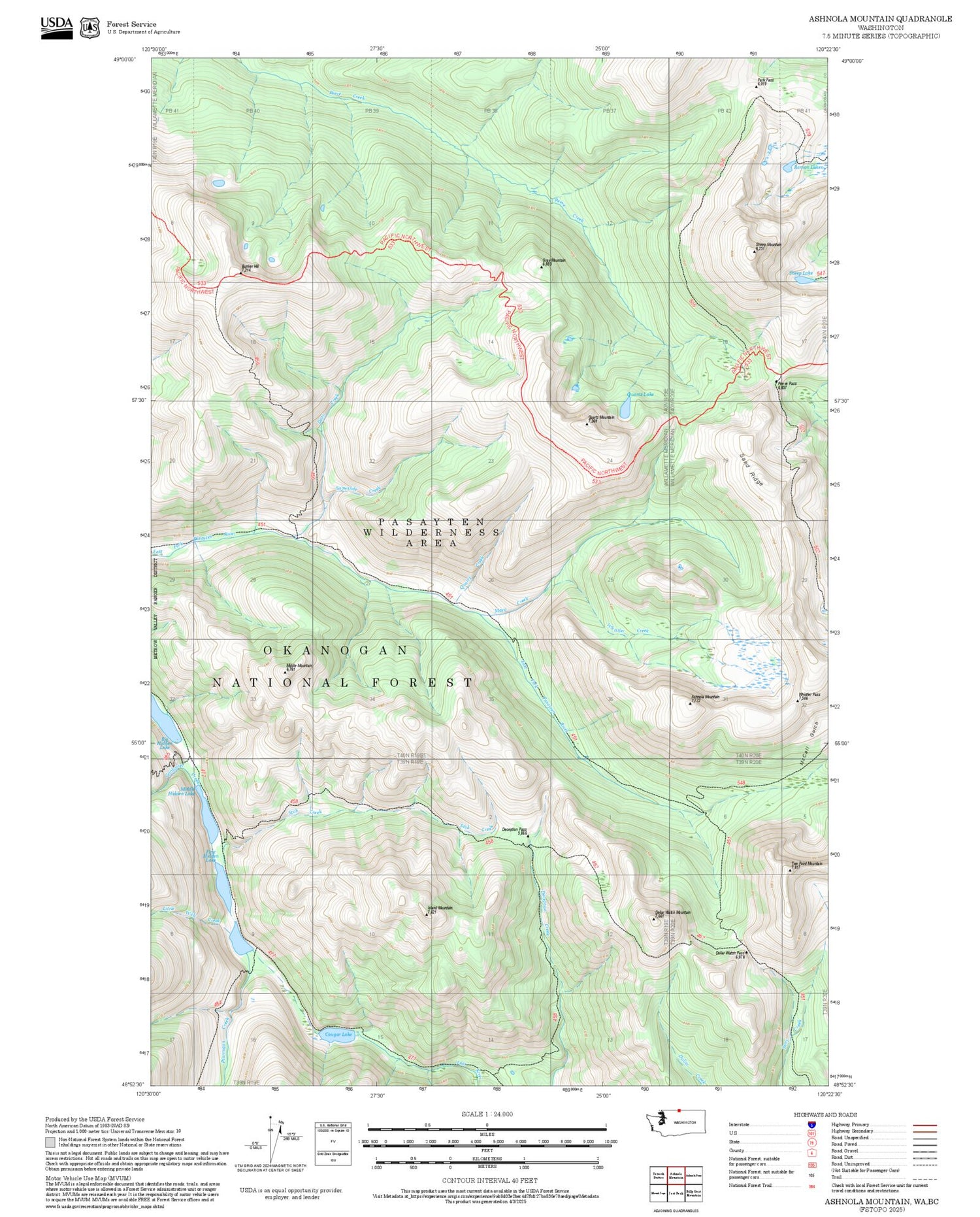 2025 Forest Service Topo Map of Ashnola Mountain Washington