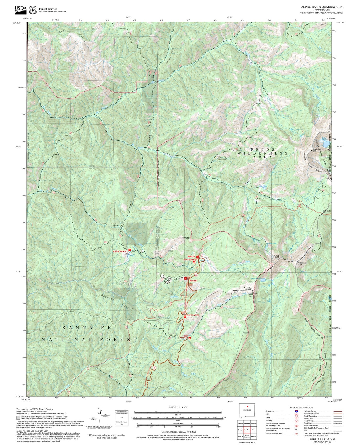 2025 Forest Service Topo Map of Aspen Basin New Mexico