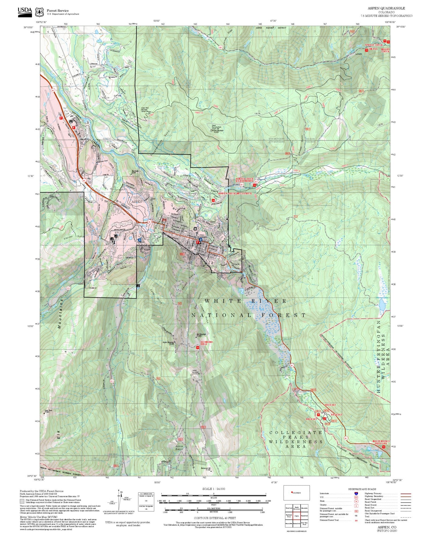 2025 Forest Service Topo Map of Aspen Colorado