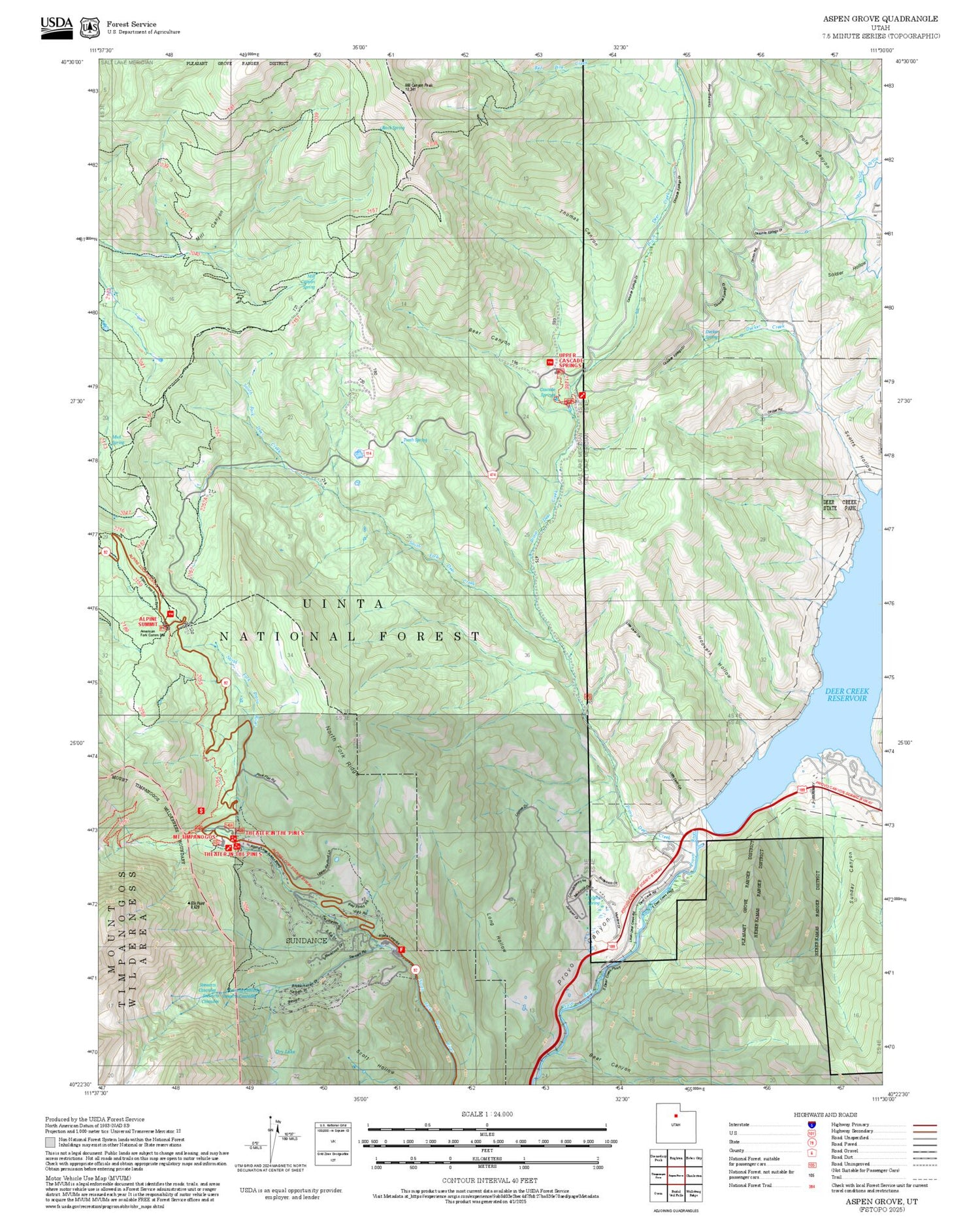 2025 Forest Service Topo Map of Aspen Grove Utah
