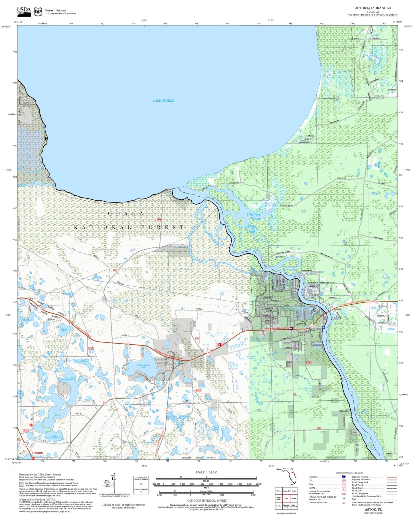 2025 Forest Service Topo Map of Astor Florida