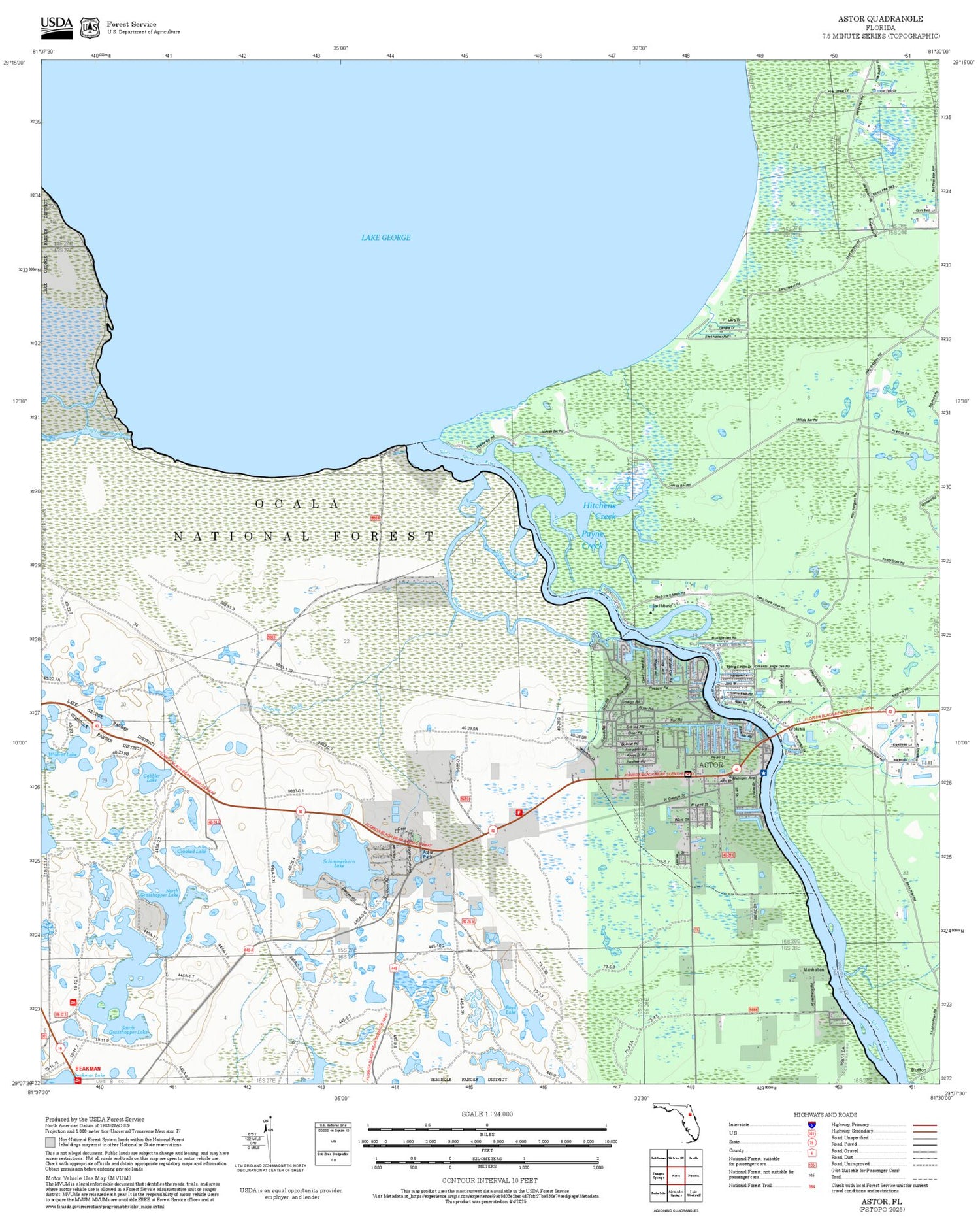 2025 Forest Service Topo Map of Astor Florida