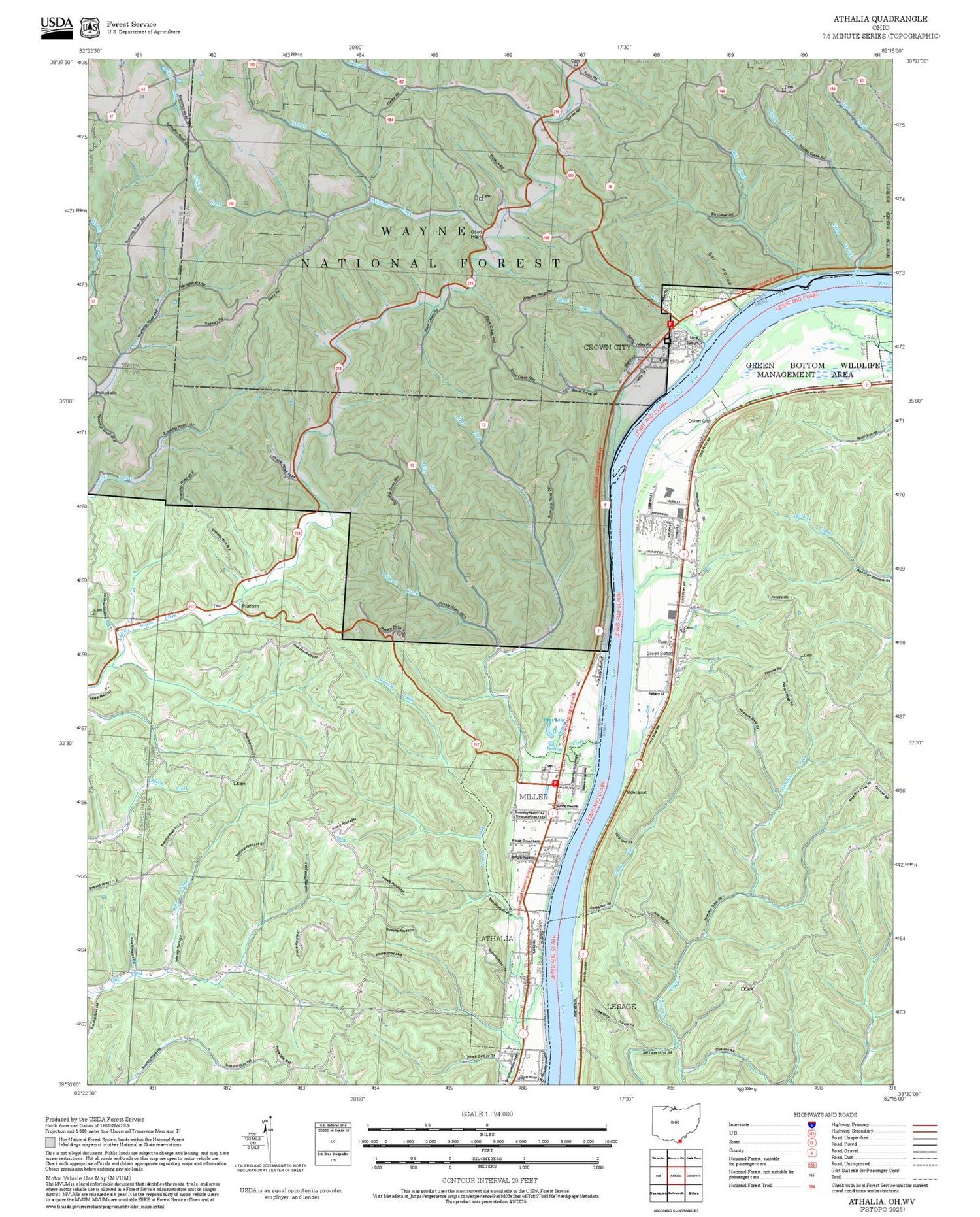 2025 Forest Service Topo Map of Athalia Ohio