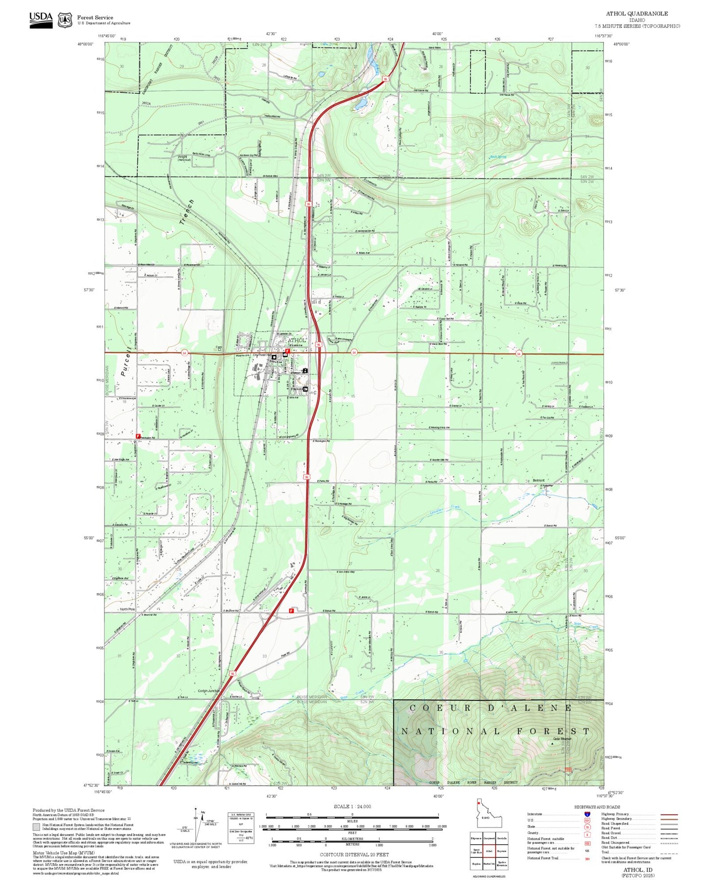 2025 Forest Service Topo Map of Athol Idaho