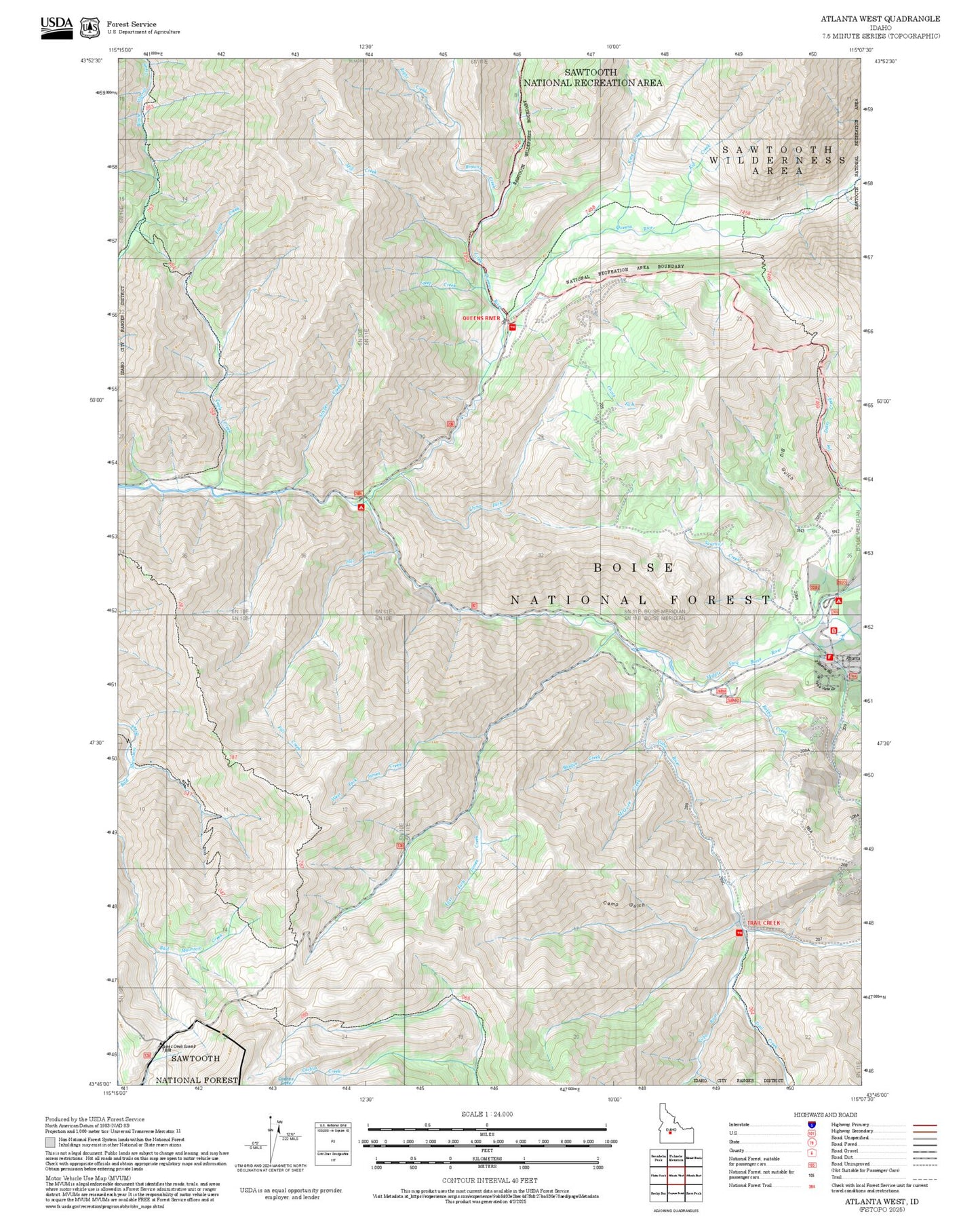 2025 Forest Service Topo Map of Atlanta West Idaho