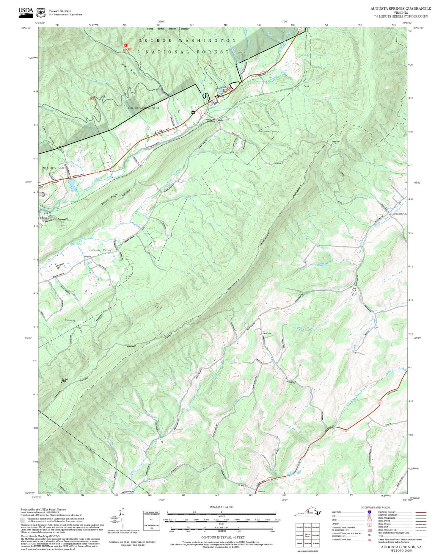 2025 Forest Service Topo Map of Augusta Springs Virginia