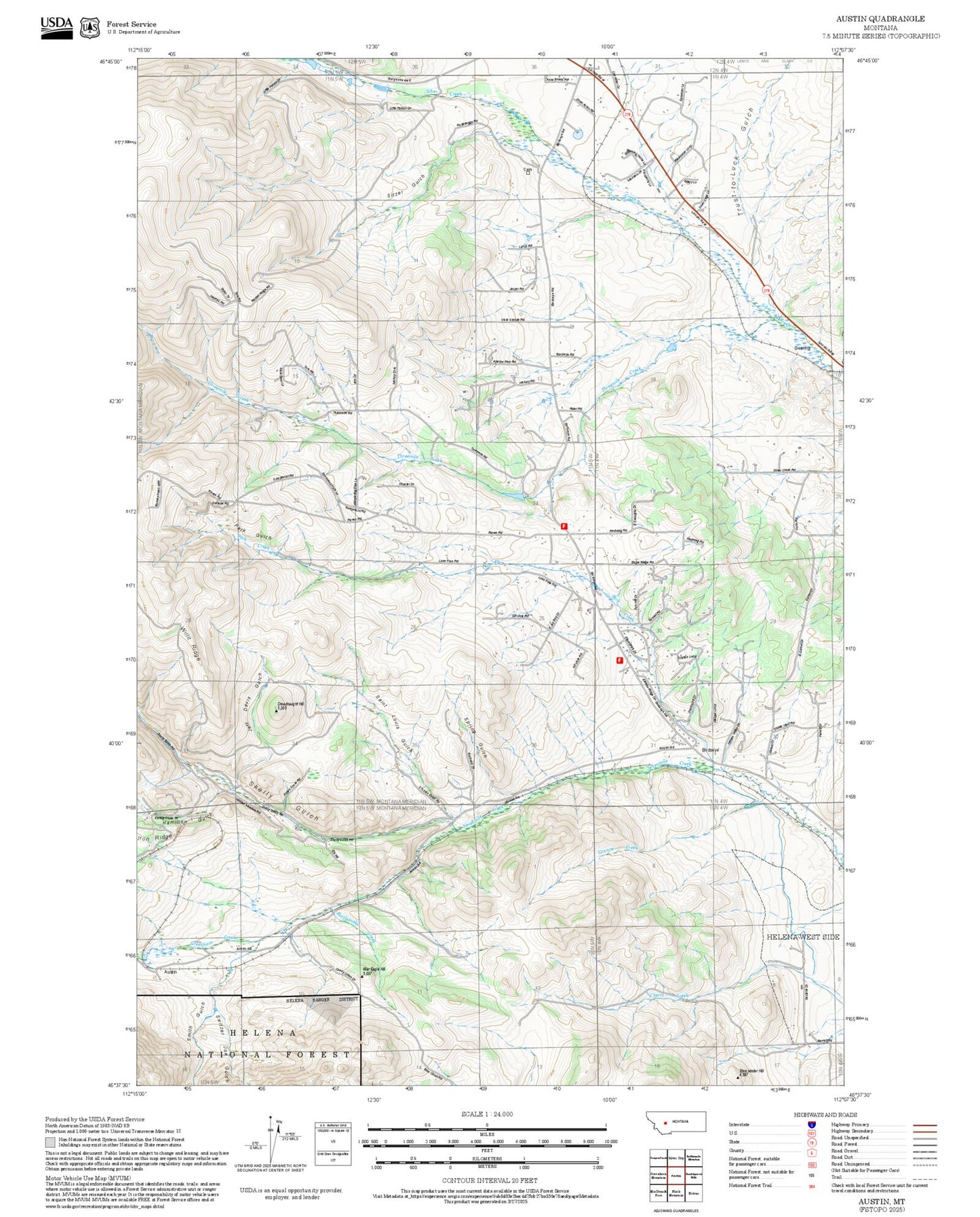 2025 Forest Service Topo Map of Austin Montana