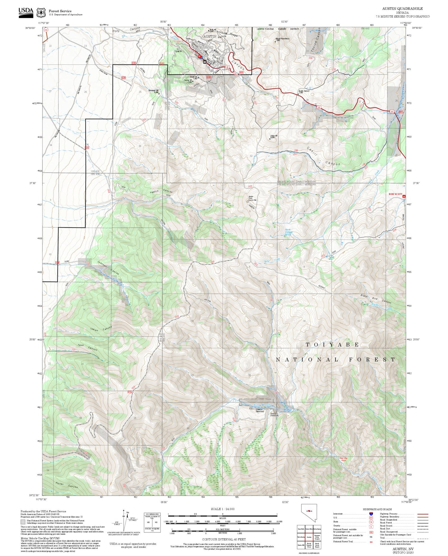 2025 Forest Service Topo Map of Austin Nevada