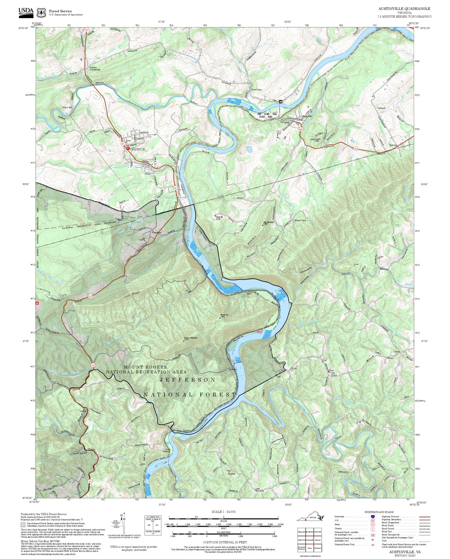 2025 Forest Service Topo Map of Austinville Virginia