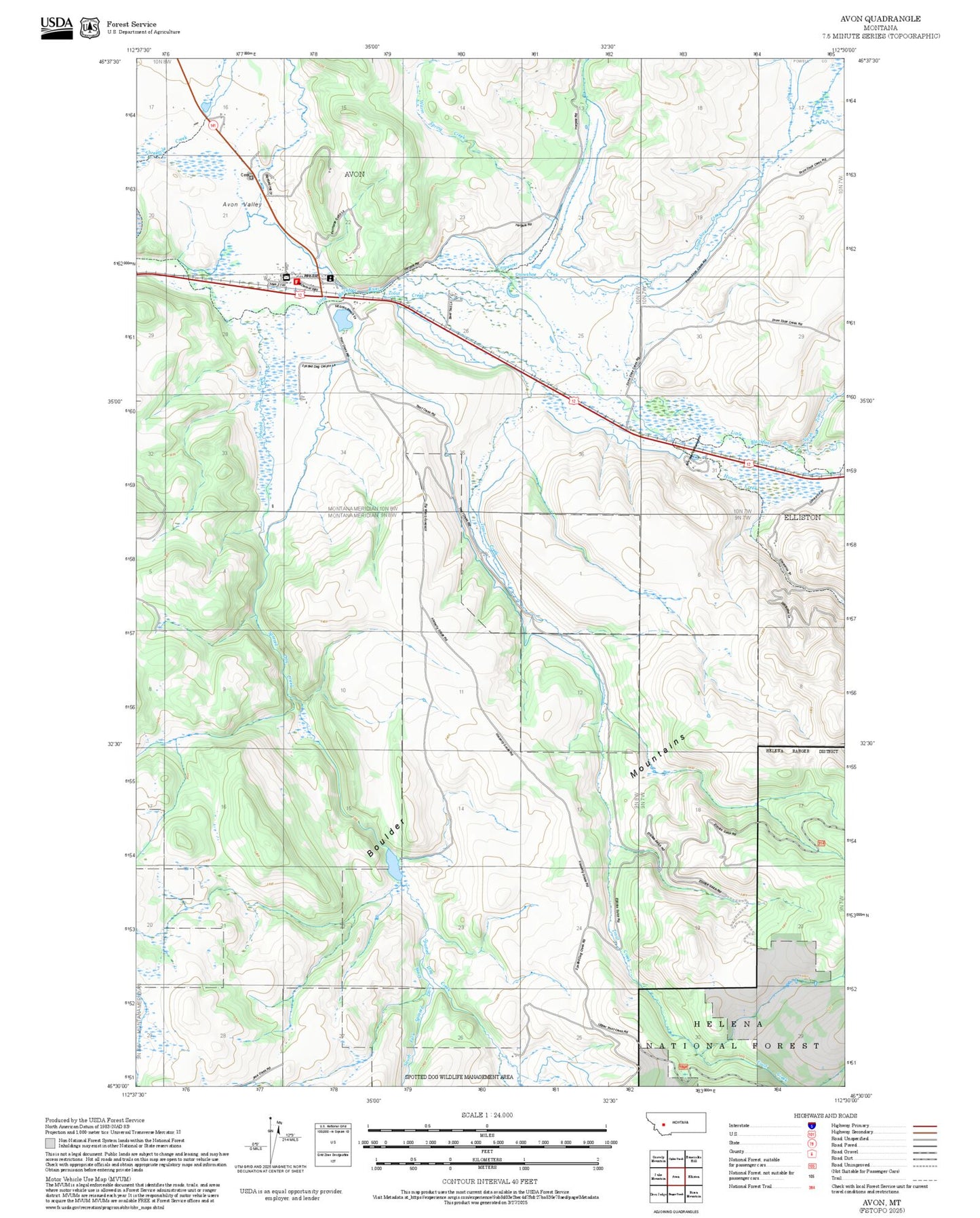 2025 Forest Service Topo Map of Avon Montana