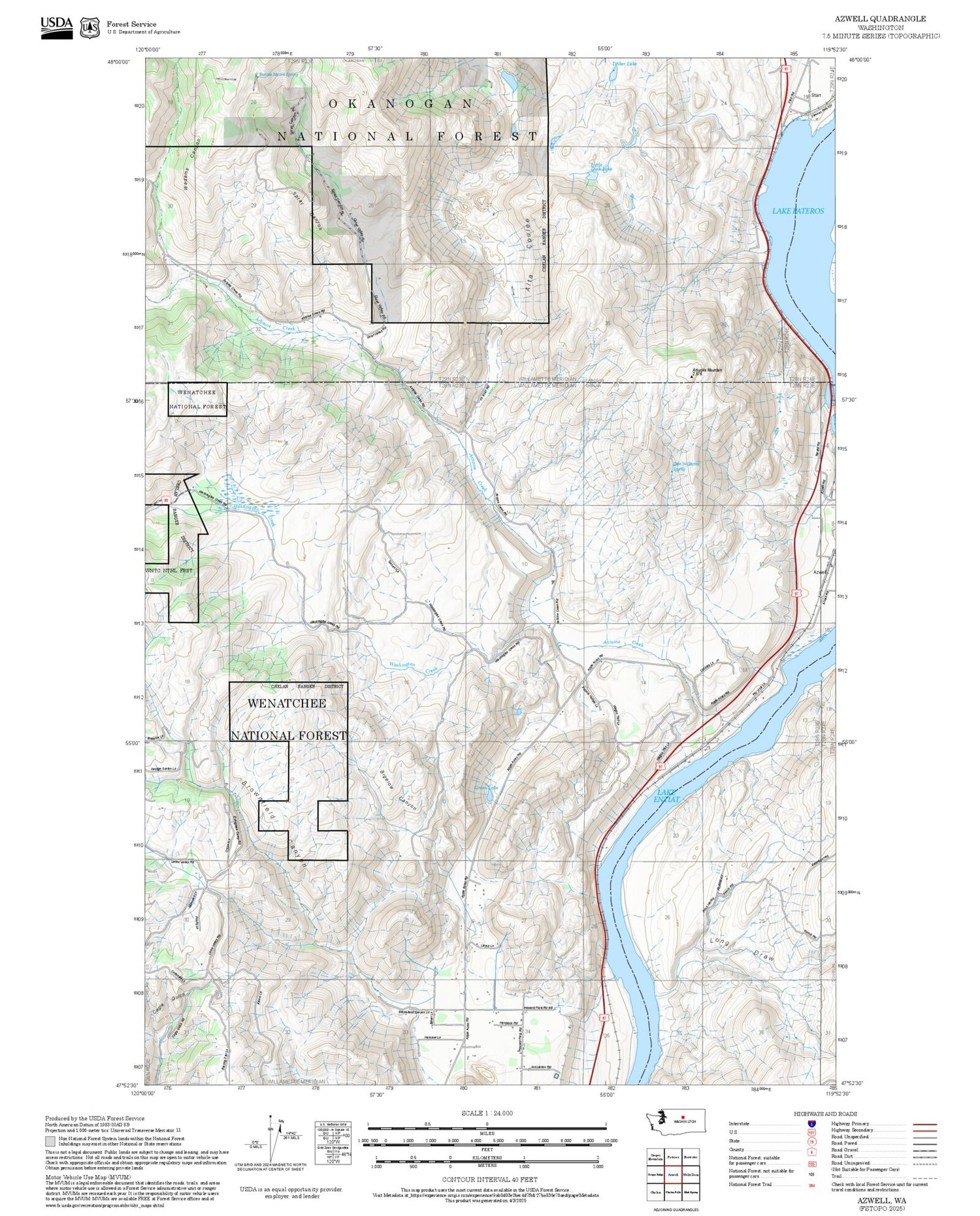 2025 Forest Service Topo Map of Azwell Washington