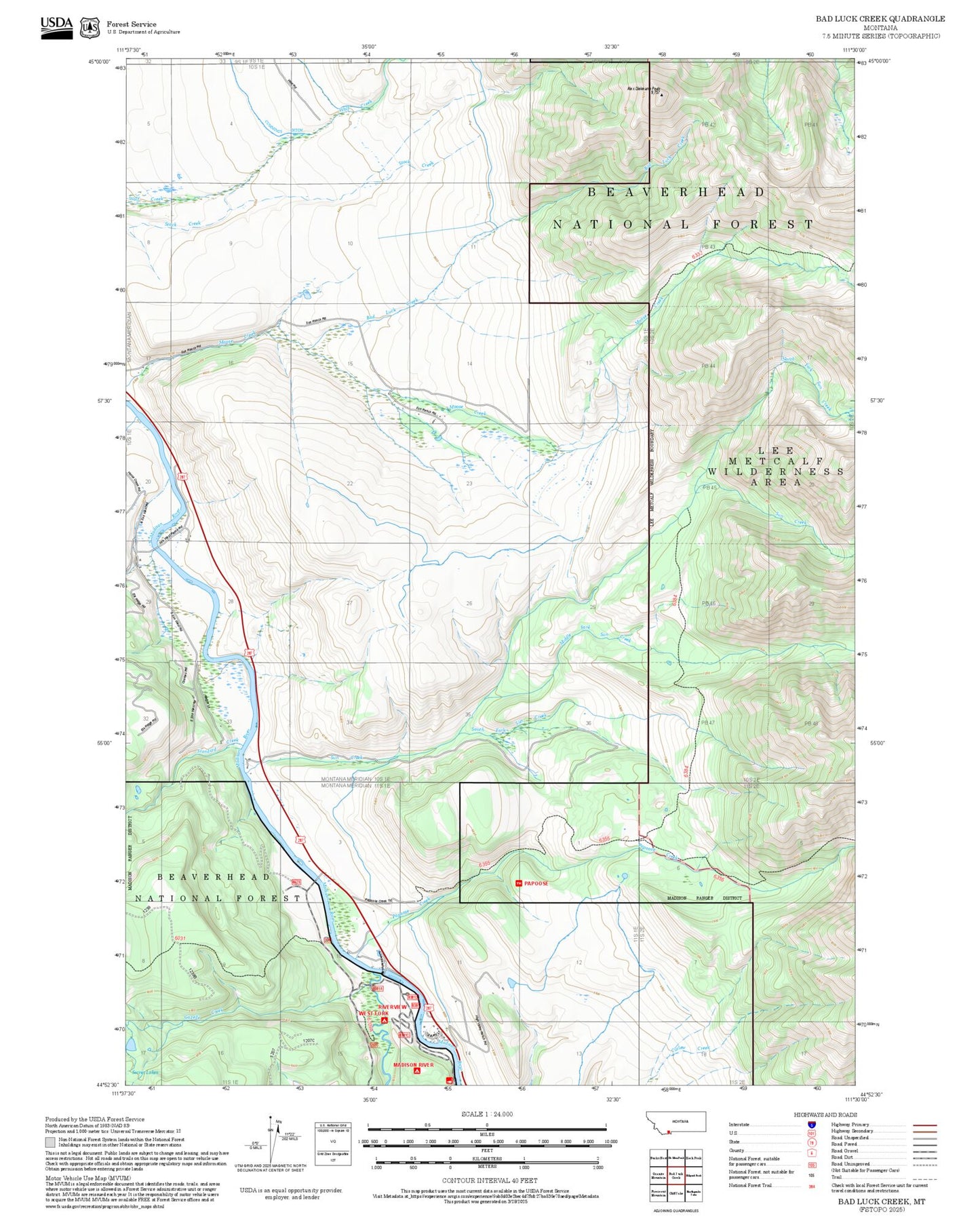 2025 Forest Service Topo Map of Bad Luck Creek Montana