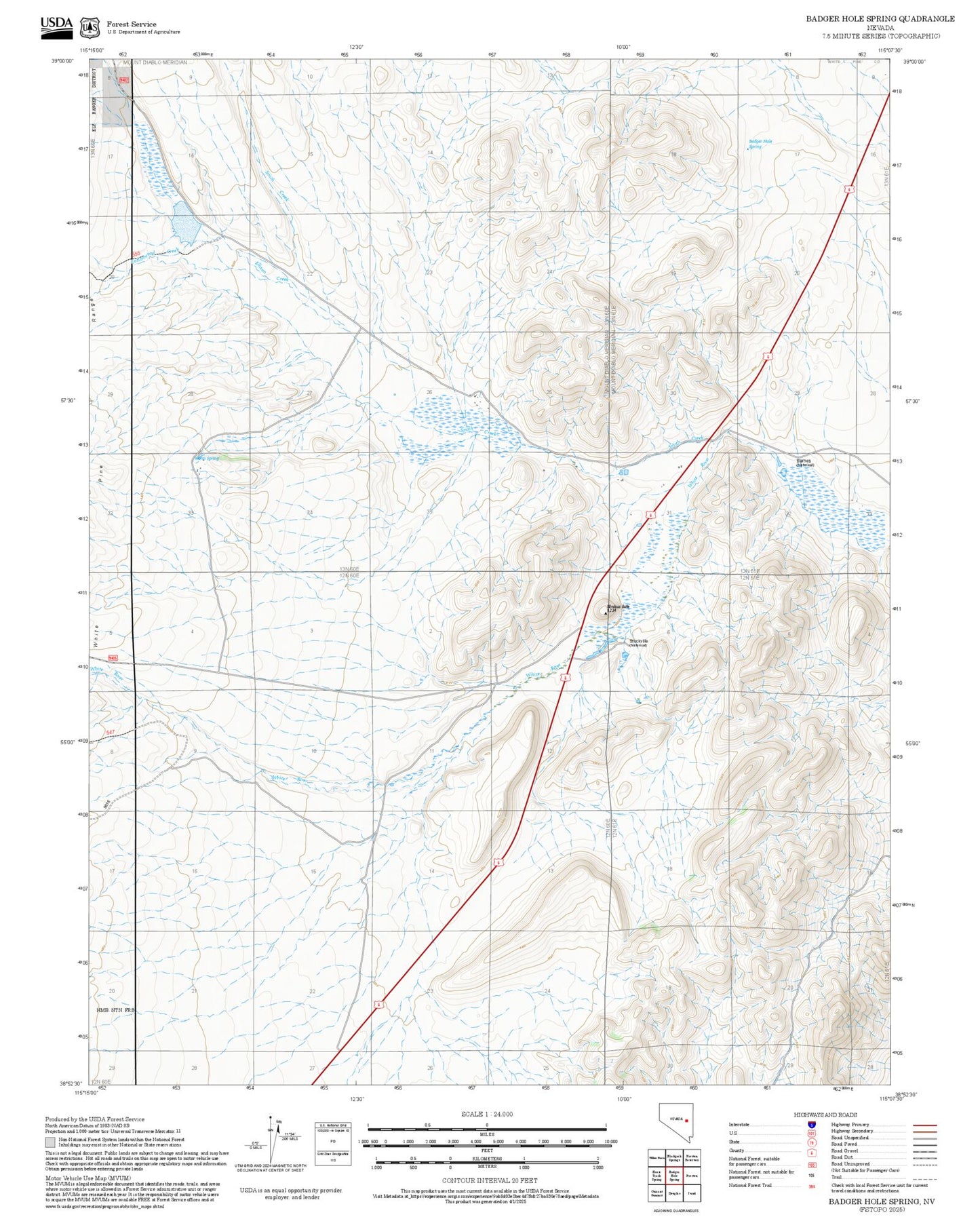 2025 Forest Service Topo Map of Badger Hole Spring Nevada