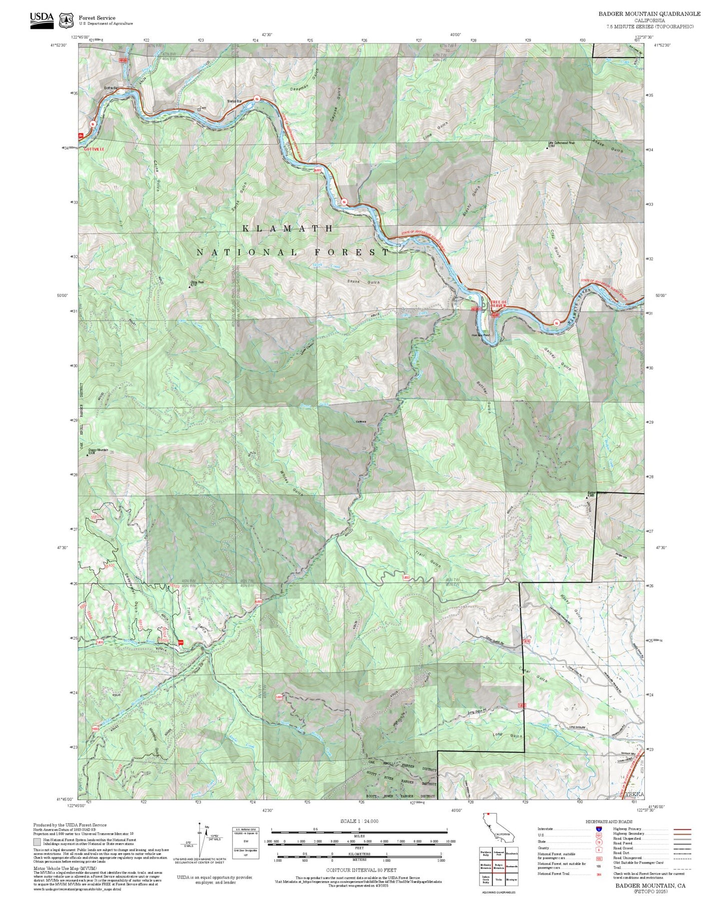2025 Forest Service Topo Map of Badger Mountain California