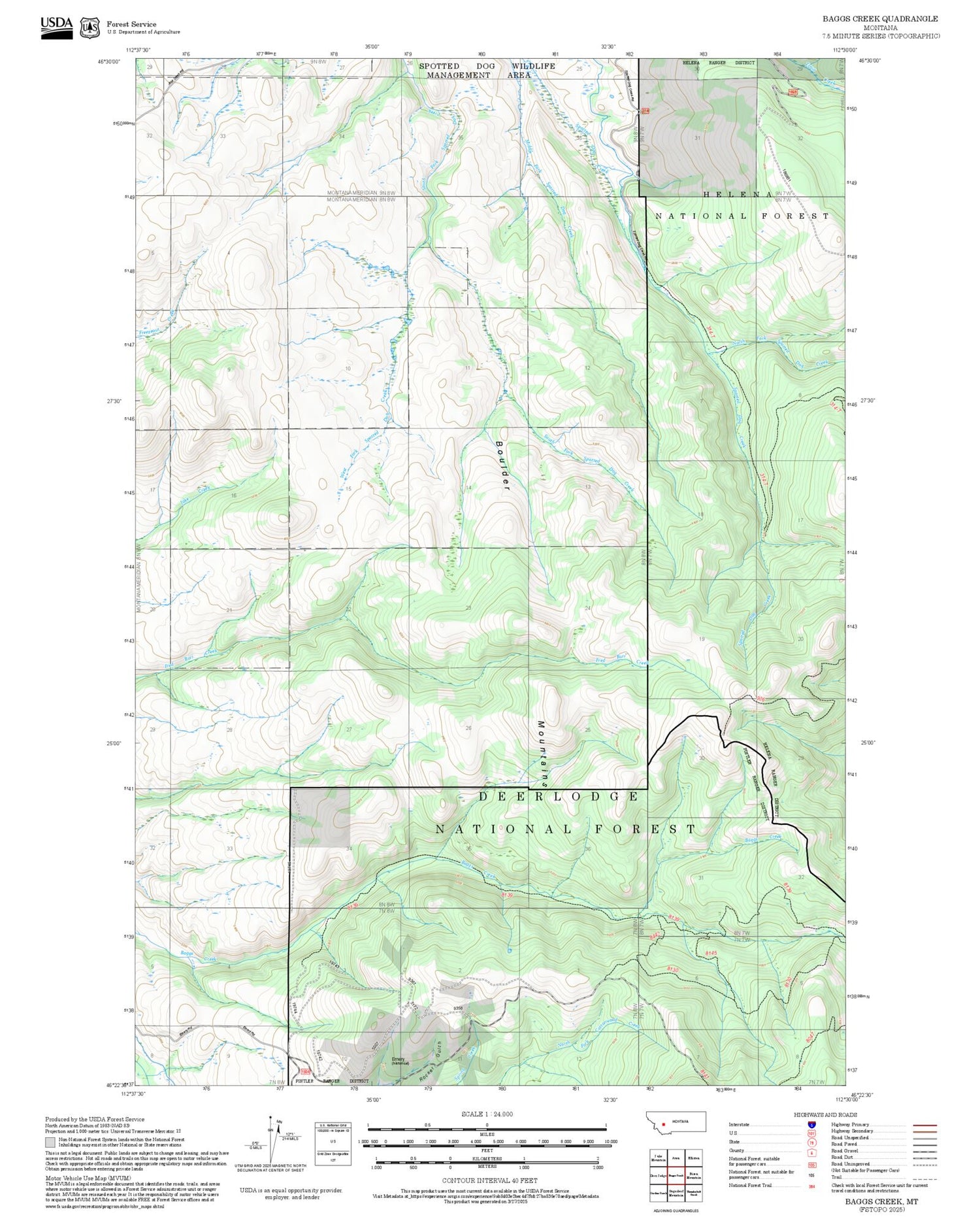 2025 Forest Service Topo Map of Baggs Creek Montana