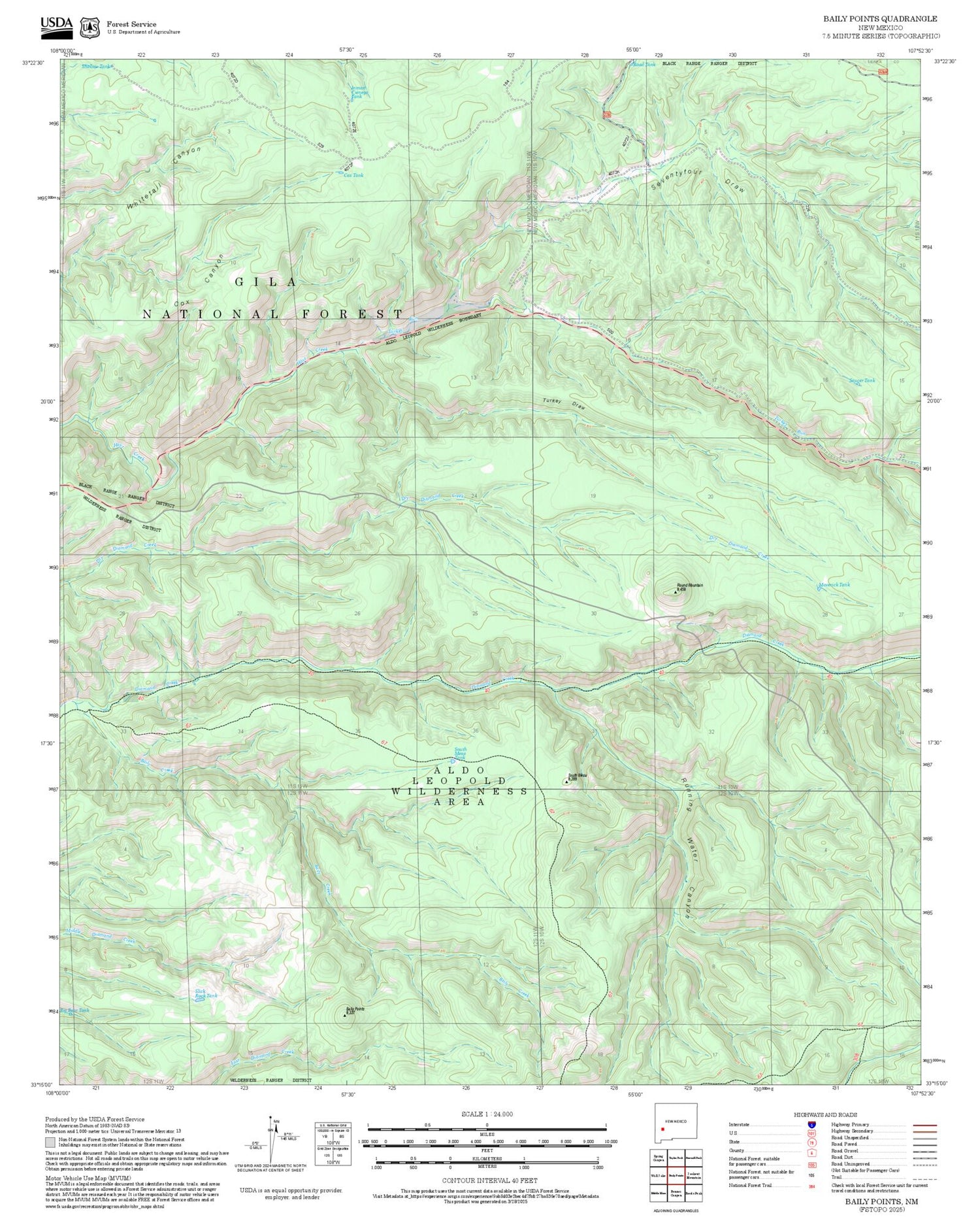 2025 Forest Service Topo Map of Baily Points New Mexico