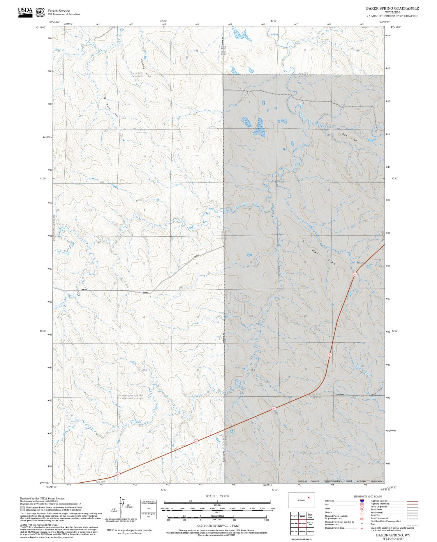 2025 Forest Service Topo Map of Baker Spring Wyoming