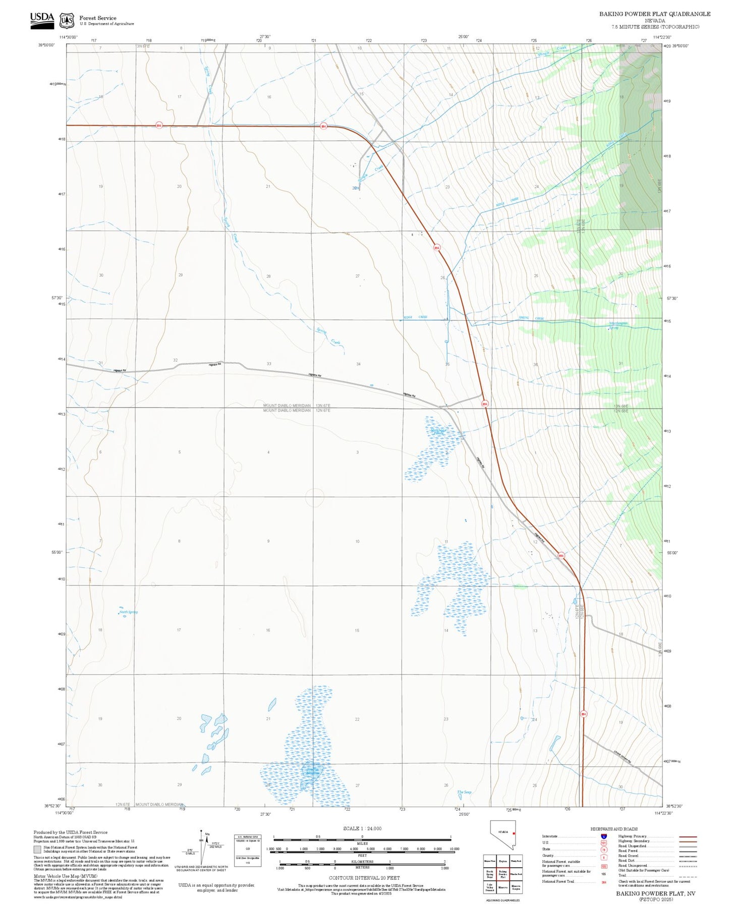 2025 Forest Service Topo Map of Baking Powder Flat Nevada