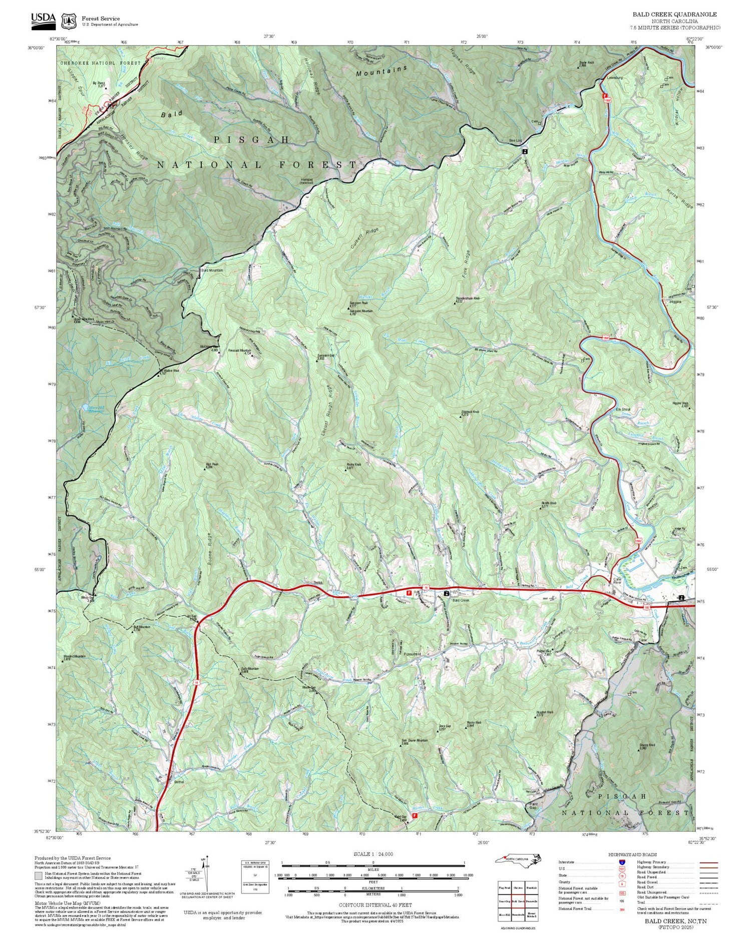 2025 Forest Service Topo Map of Bald Creek North Carolina