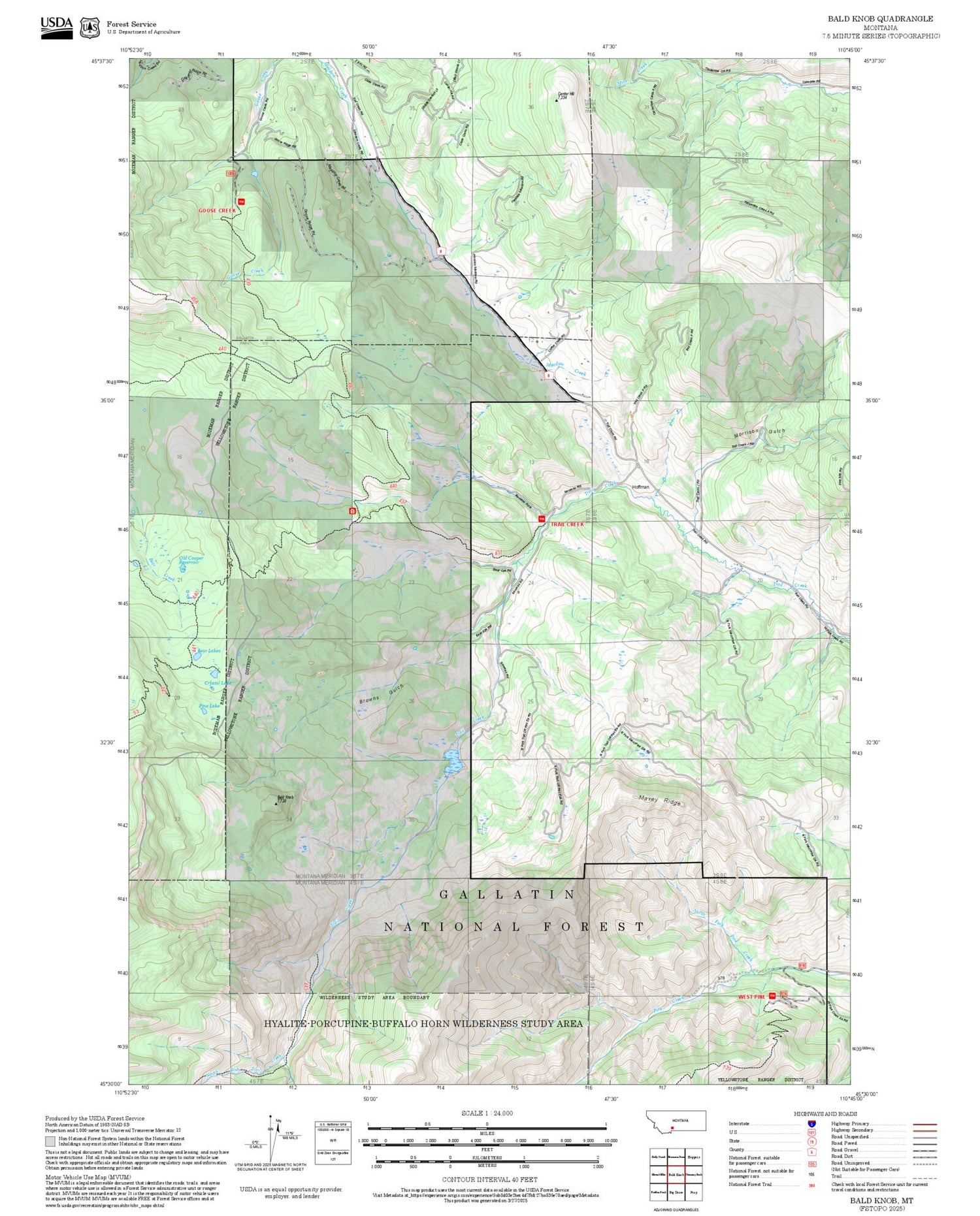 2025 Forest Service Topo Map of Bald Knob Montana